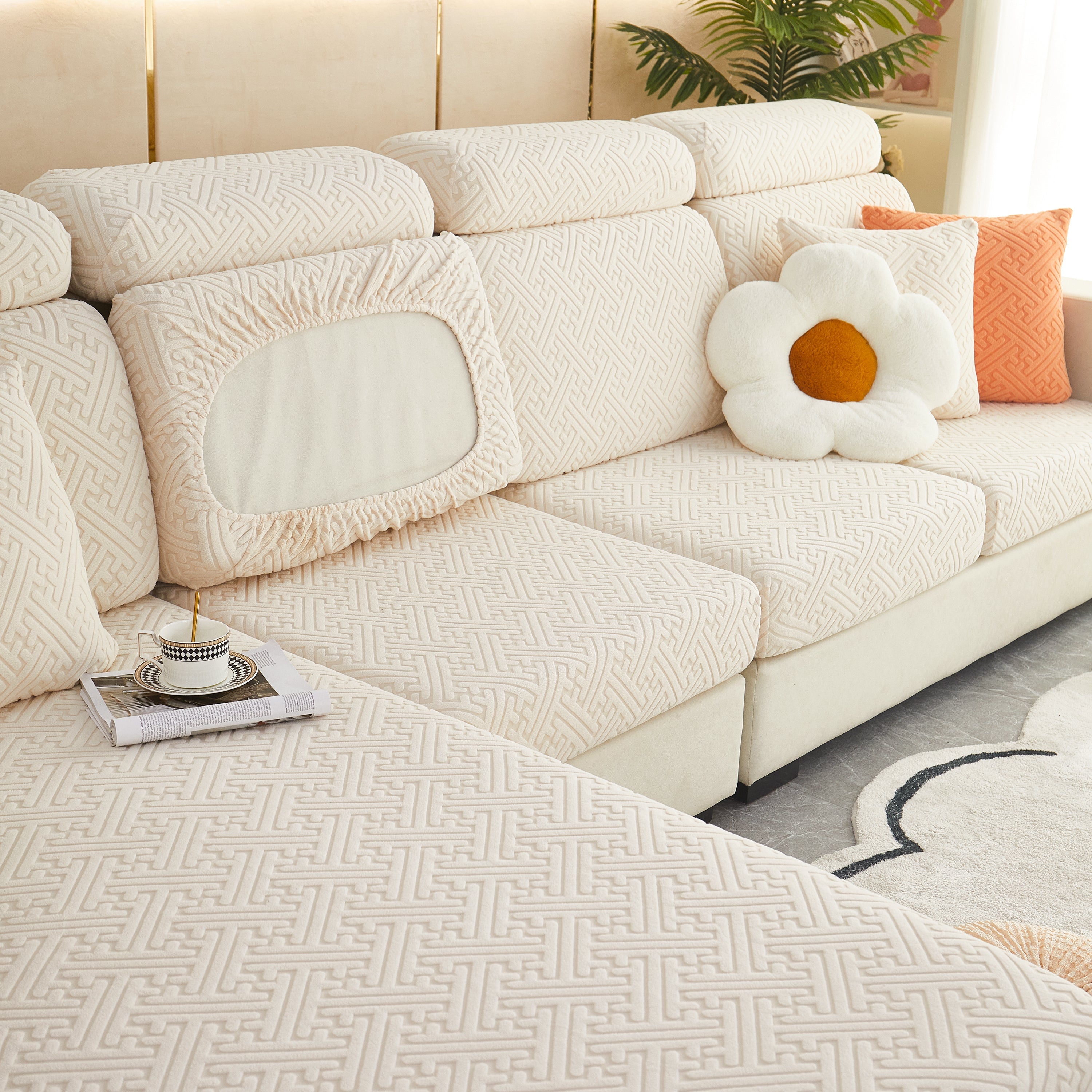 Polar Fleece Couch Cushion Covers, Stretch Sofa Seat Cushion Covers, Elastic Furniture Protector For Pets, Kid