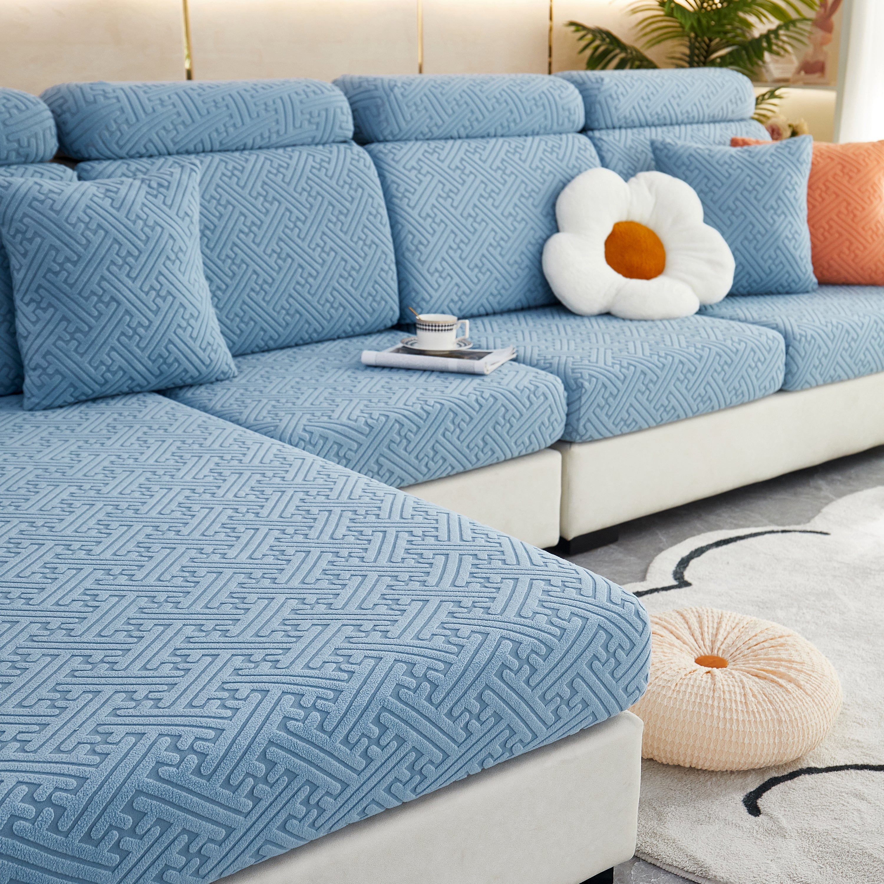 Polar Fleece Couch Cushion Covers, Stretch Sofa Seat Cushion Covers, Elastic Furniture Protector For Pets, Kid