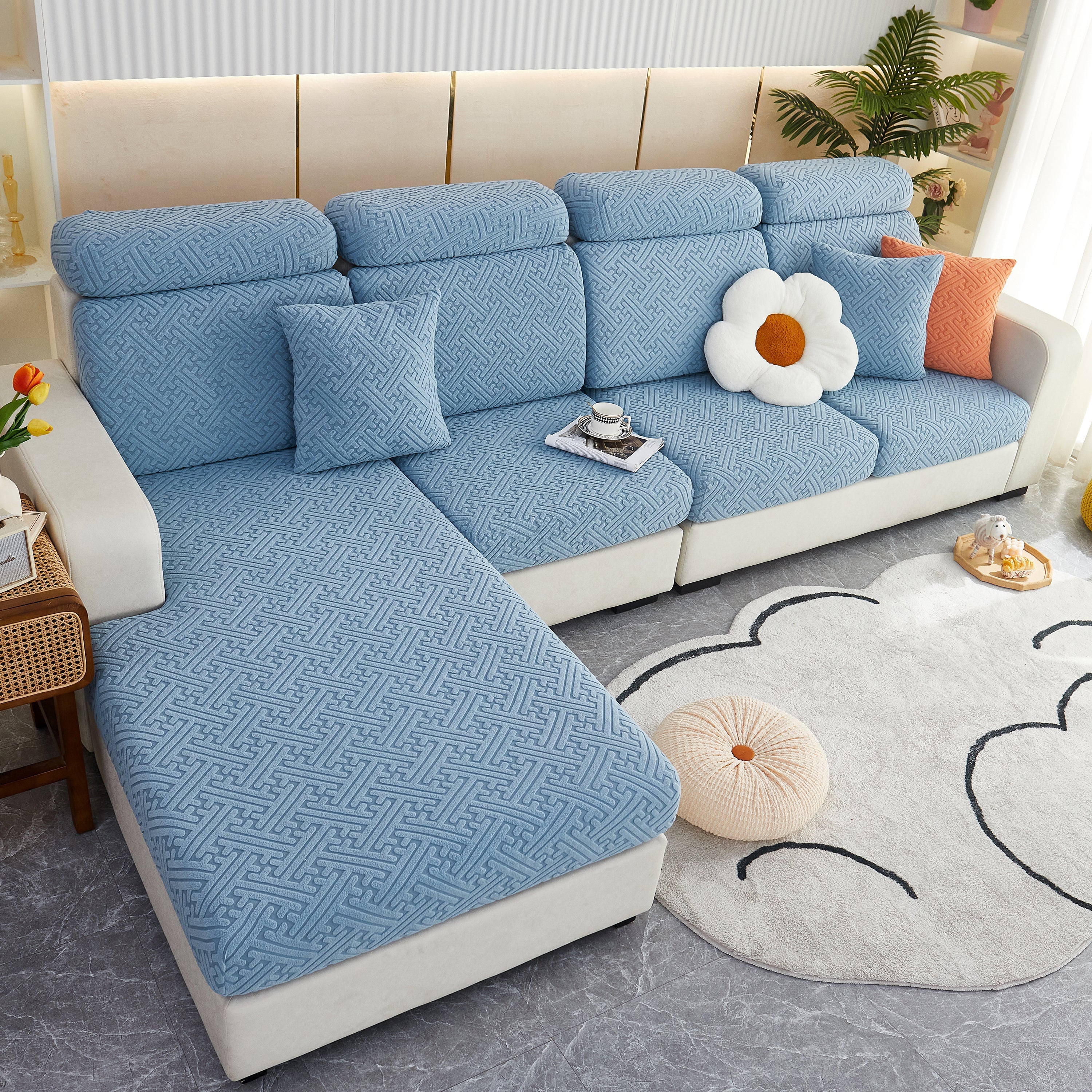 Polar Fleece Couch Cushion Covers, Stretch Sofa Seat Cushion Covers, Elastic Furniture Protector For Pets, Kid