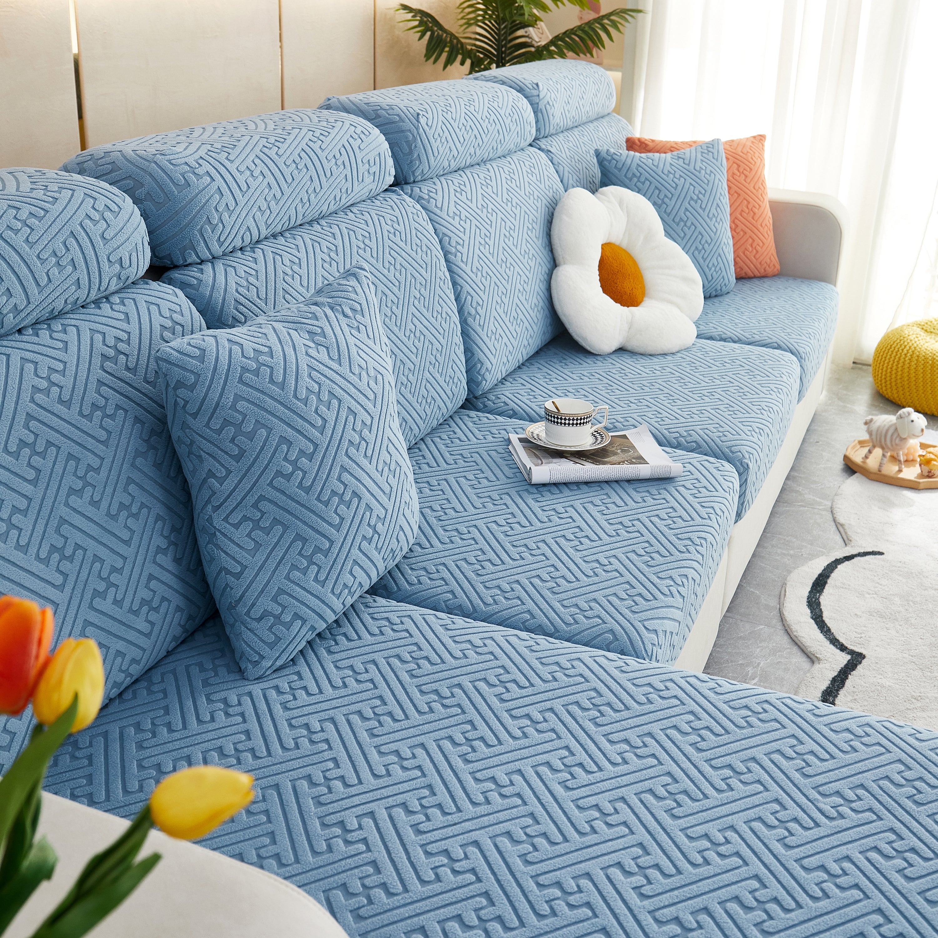 Polar Fleece Couch Cushion Covers, Stretch Sofa Seat Cushion Covers, Elastic Furniture Protector For Pets, Kid