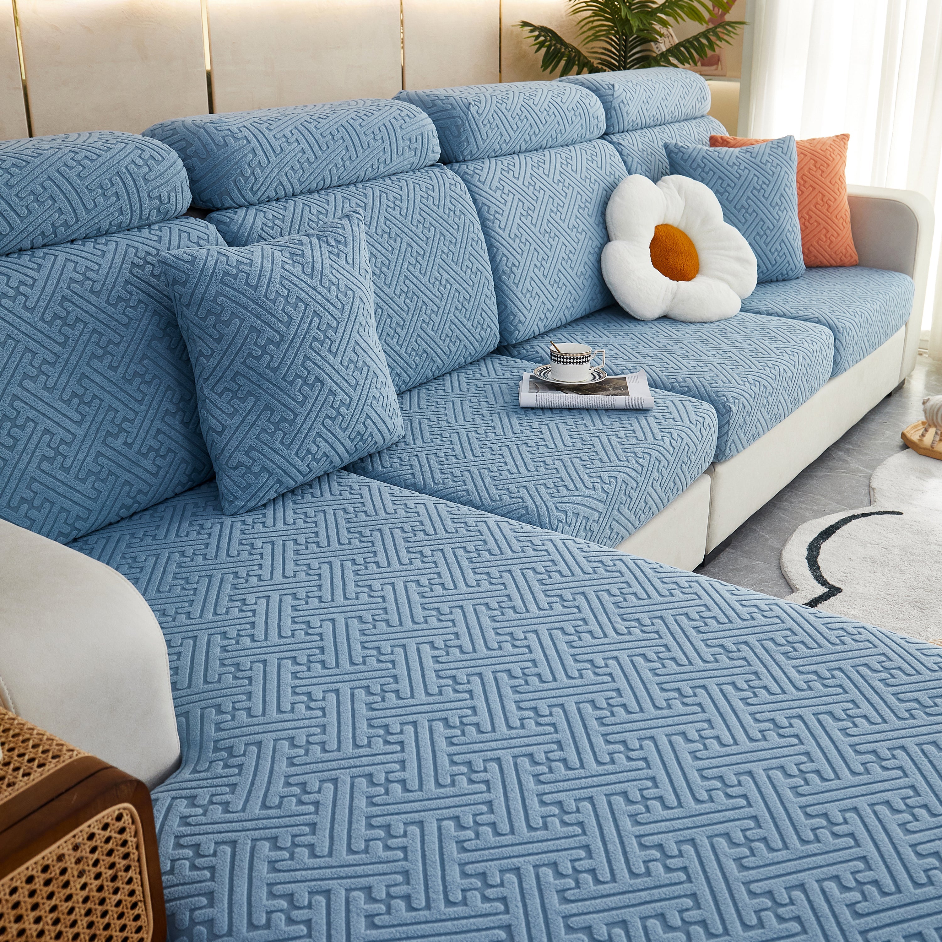 Polar Fleece Couch Cushion Covers, Stretch Sofa Seat Cushion Covers, Elastic Furniture Protector For Pets, Kid