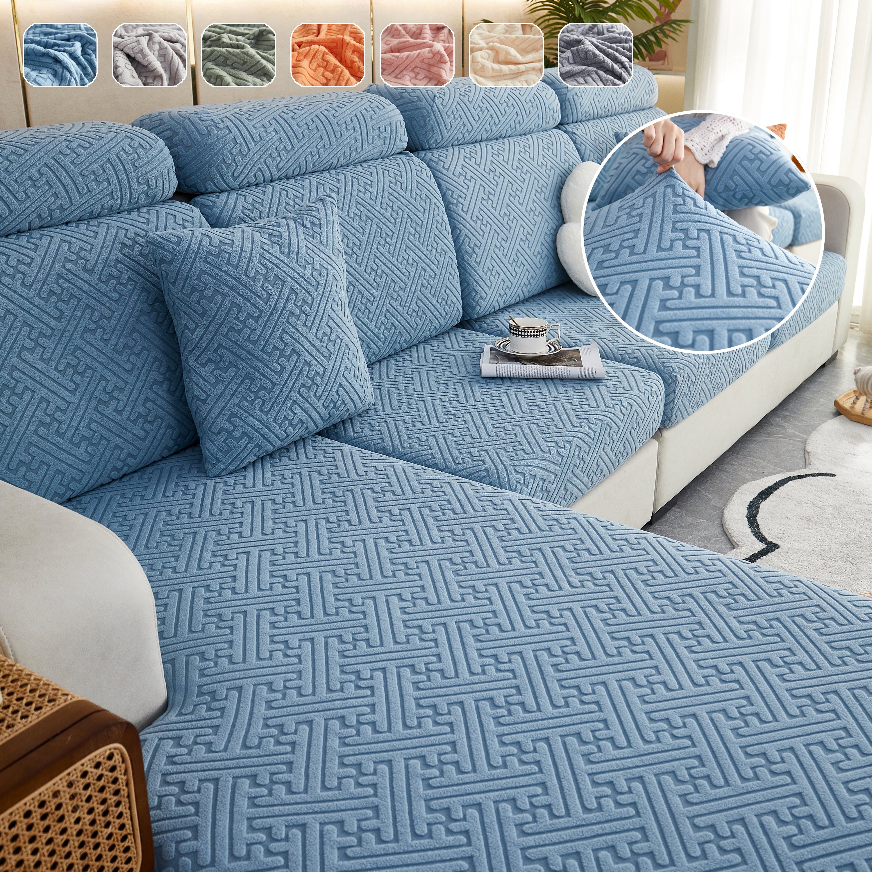 Polar Fleece Couch Cushion Covers, Stretch Sofa Seat Cushion Covers, Elastic Furniture Protector For Pets, Kid