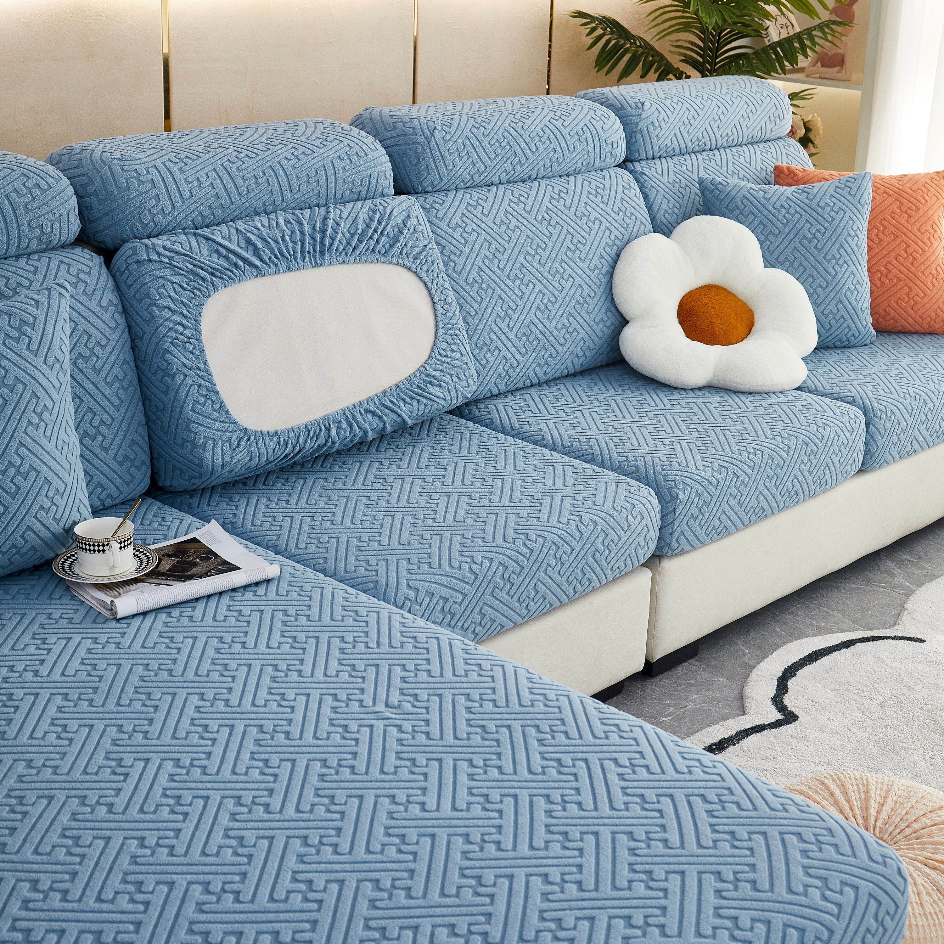 Polar Fleece Couch Cushion Covers, Stretch Sofa Seat Cushion Covers, Elastic Furniture Protector For Pets, Kid