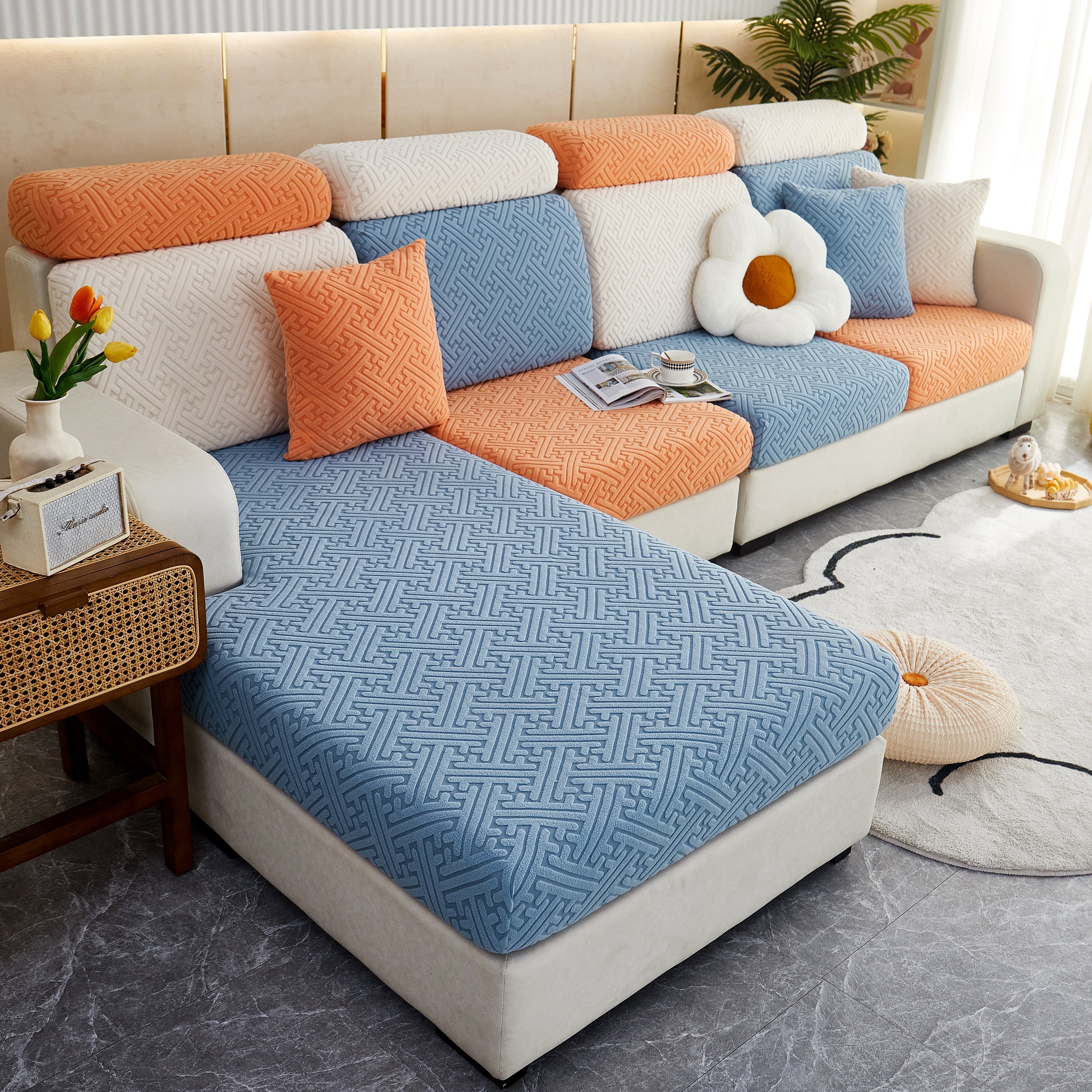 Polar Fleece Couch Cushion Covers, Stretch Sofa Seat Cushion Covers, Elastic Furniture Protector For Pets, Kid