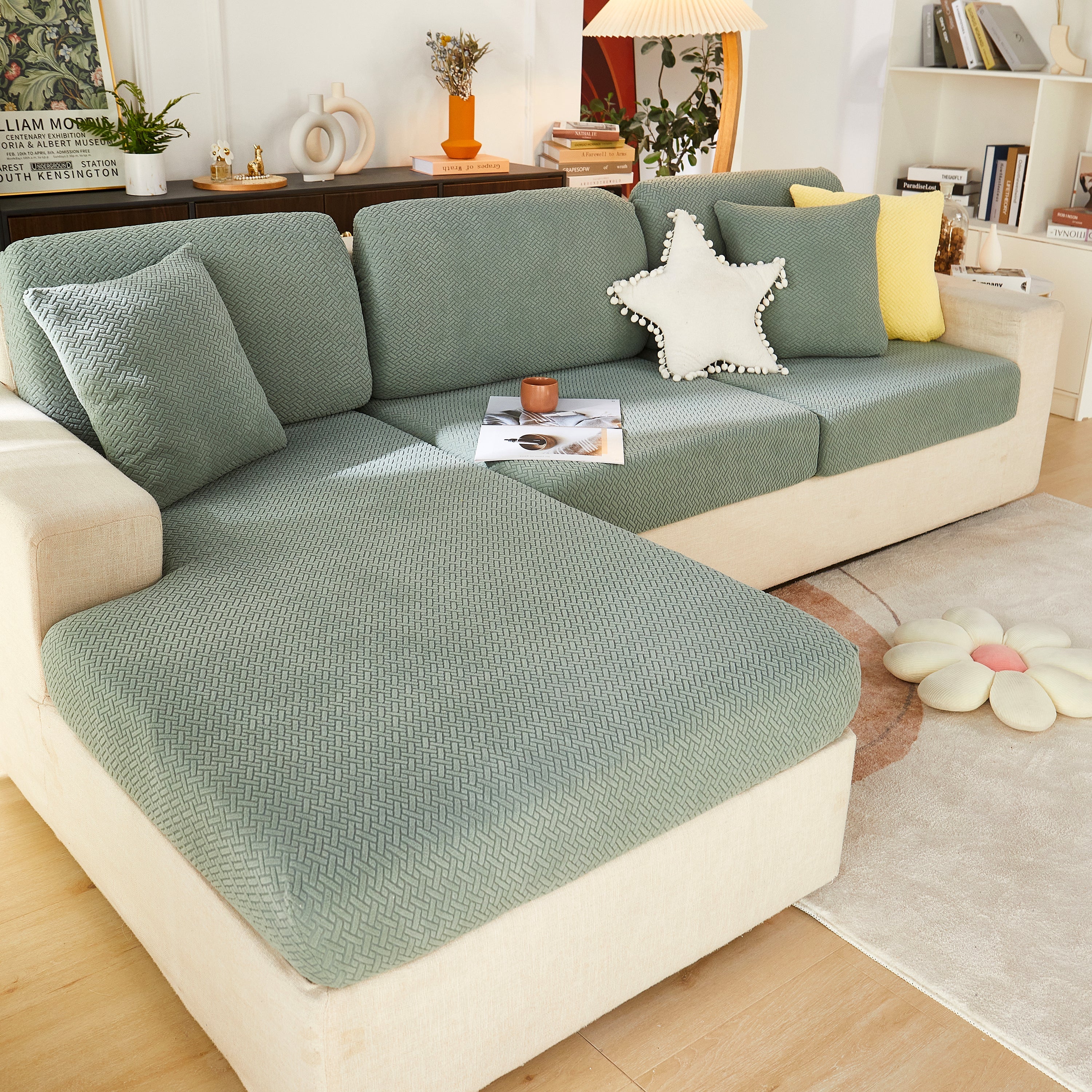 High Stretch Separate Cushion Covers Sofa Slipcover For L-shaped Sectional Couch