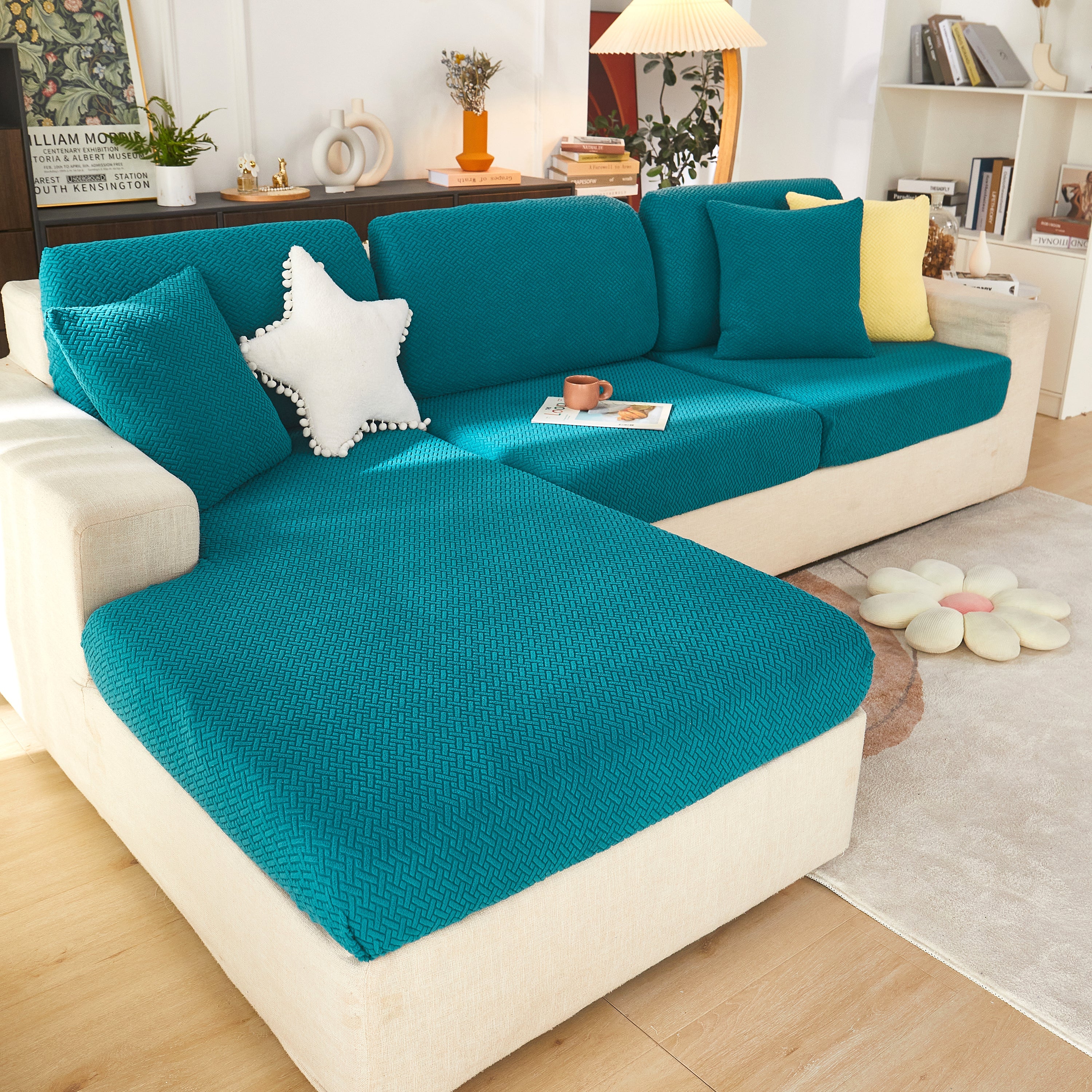 High Stretch Separate Cushion Covers Sofa Slipcover For L-shaped Sectional Couch