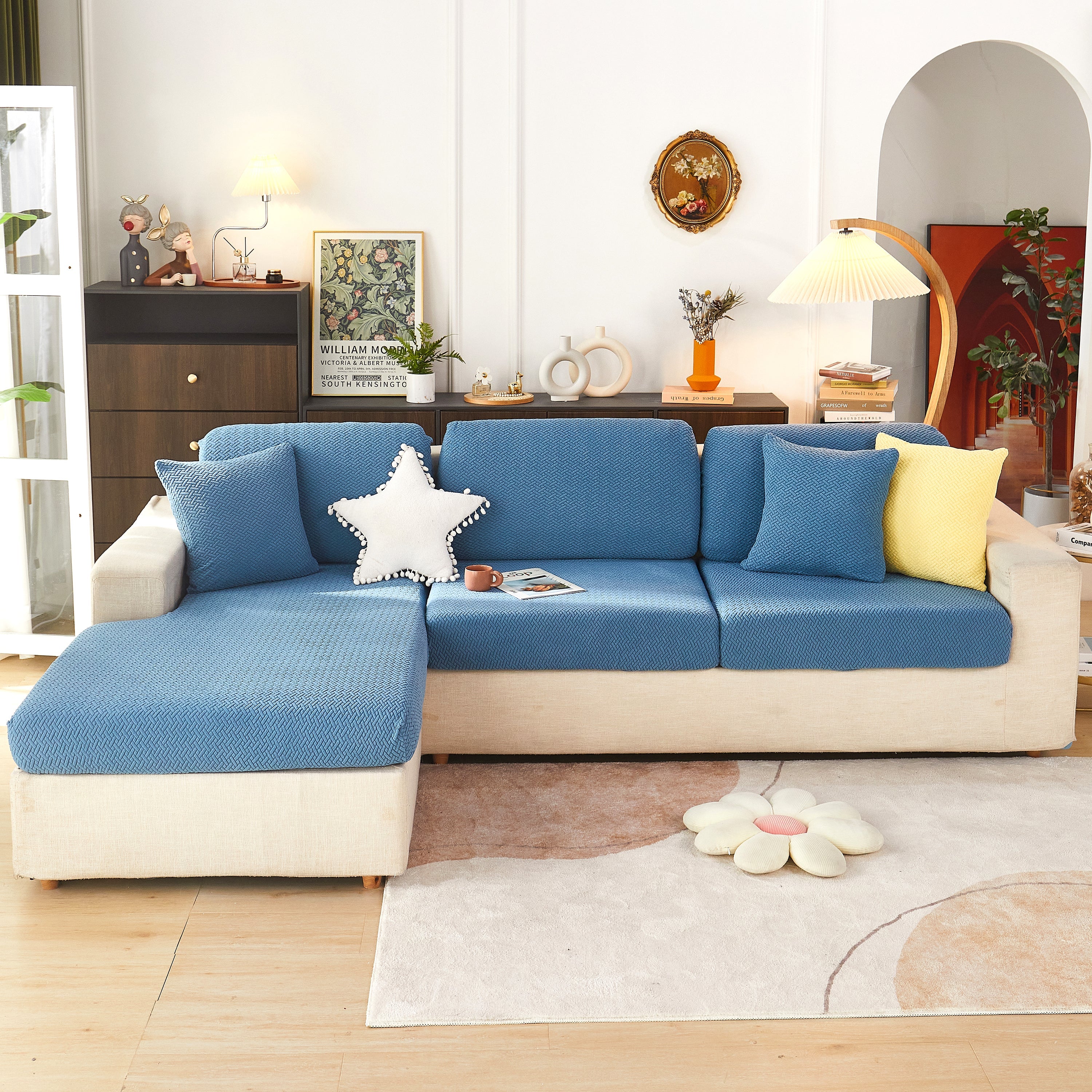 High Stretch Separate Cushion Covers Sofa Slipcover For L-shaped Sectional Couch