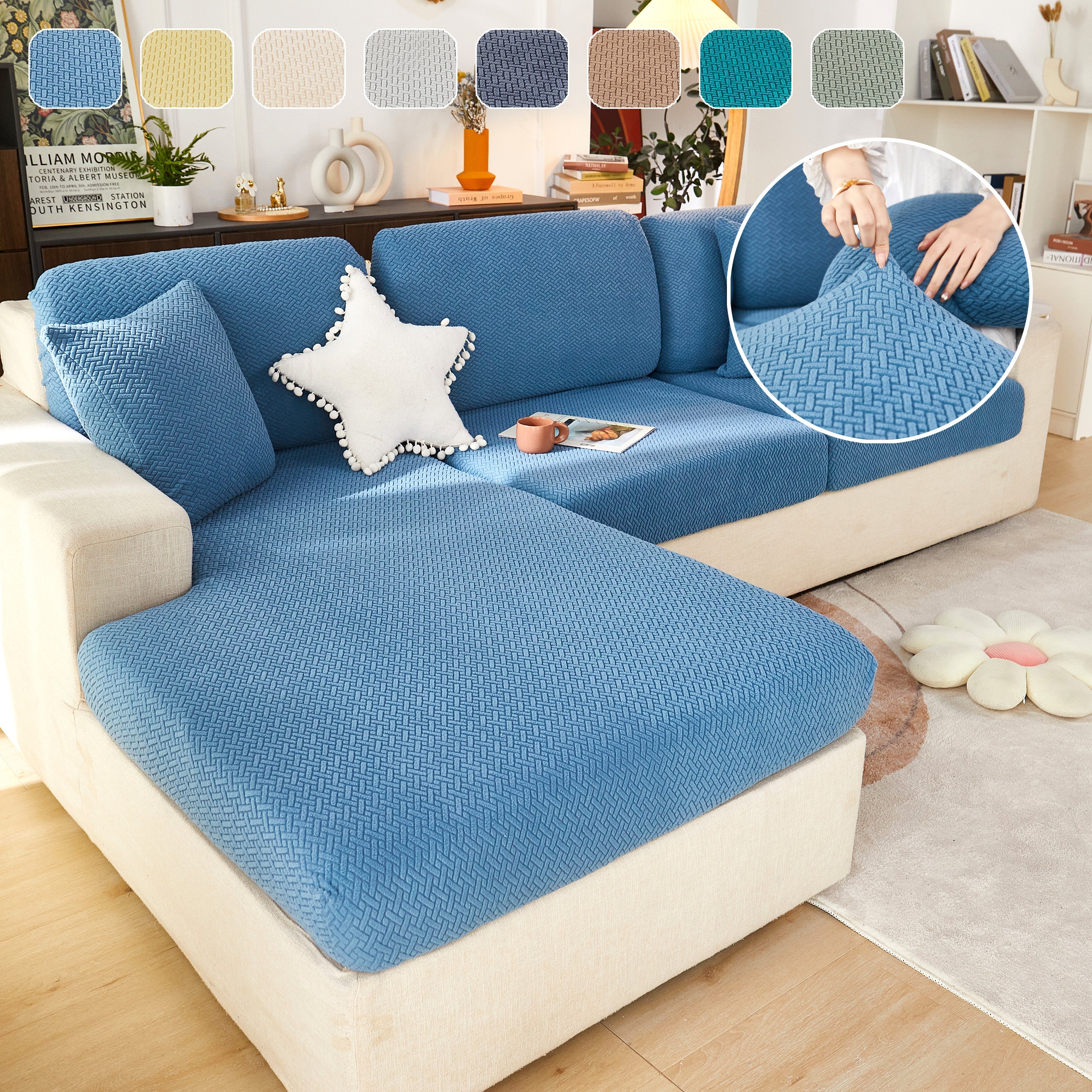High Stretch Separate Cushion Covers Sofa Slipcover For L-shaped Sectional Couch