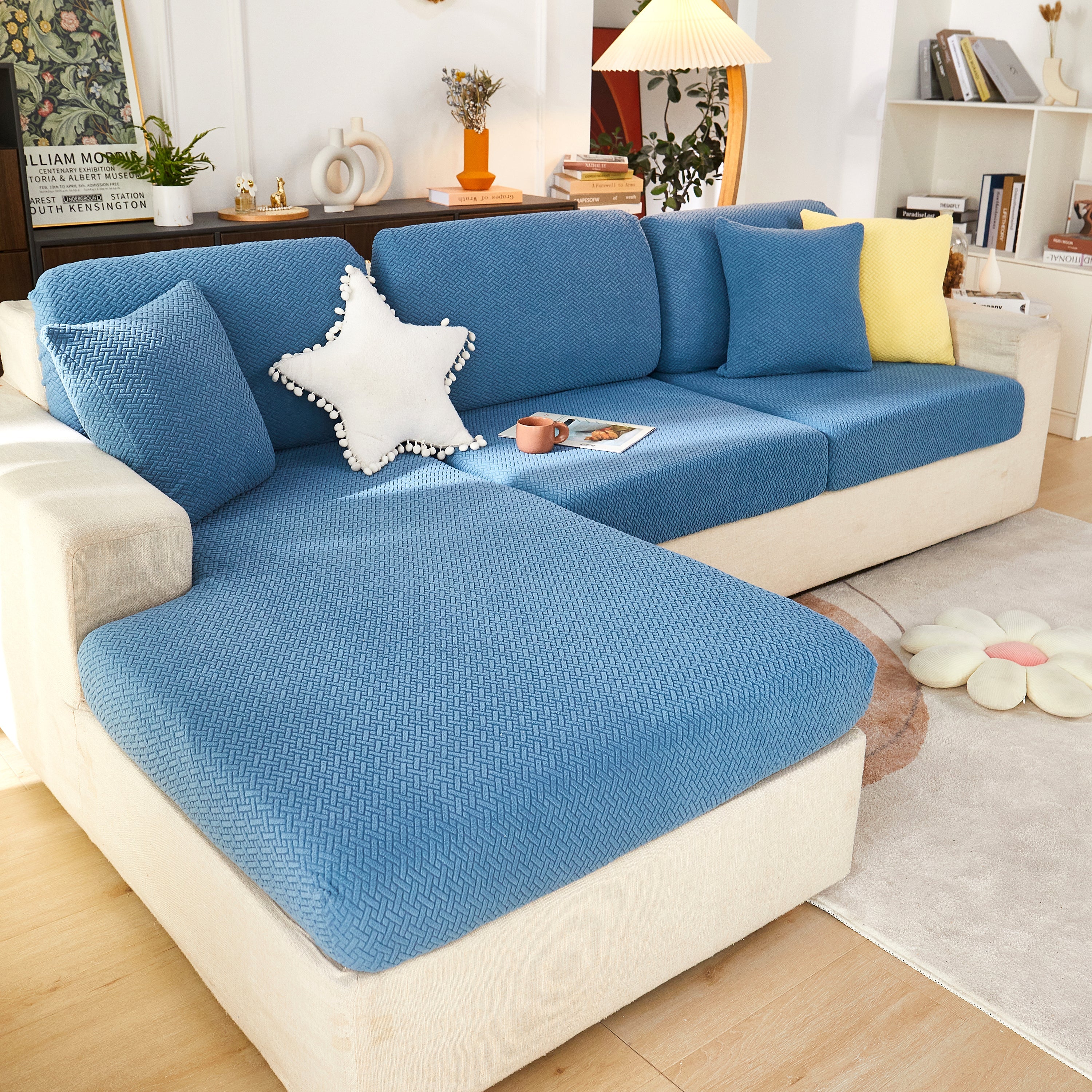 High Stretch Separate Cushion Covers Sofa Slipcover For L-shaped Sectional Couch