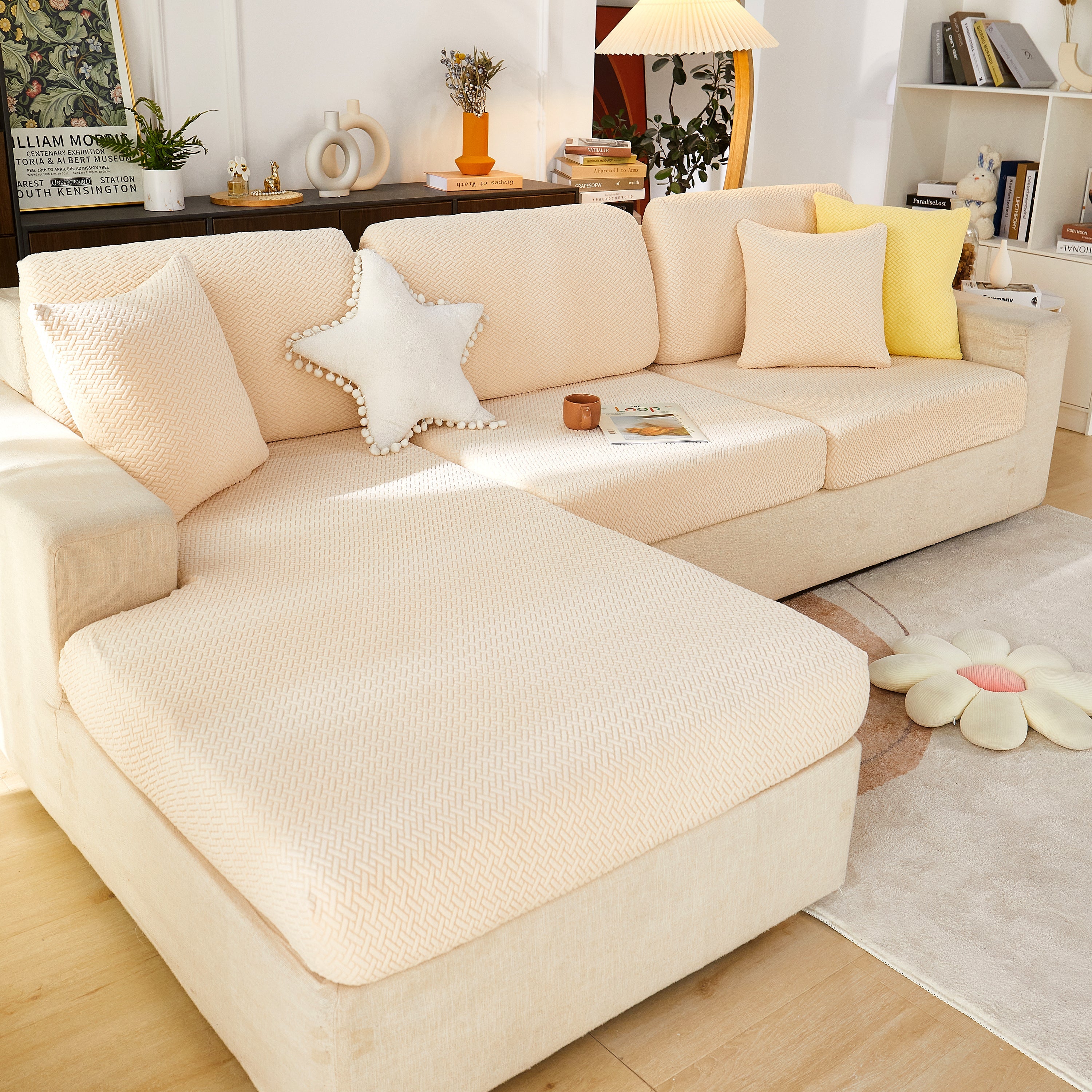 High Stretch Separate Cushion Covers Sofa Slipcover For L-shaped Sectional Couch