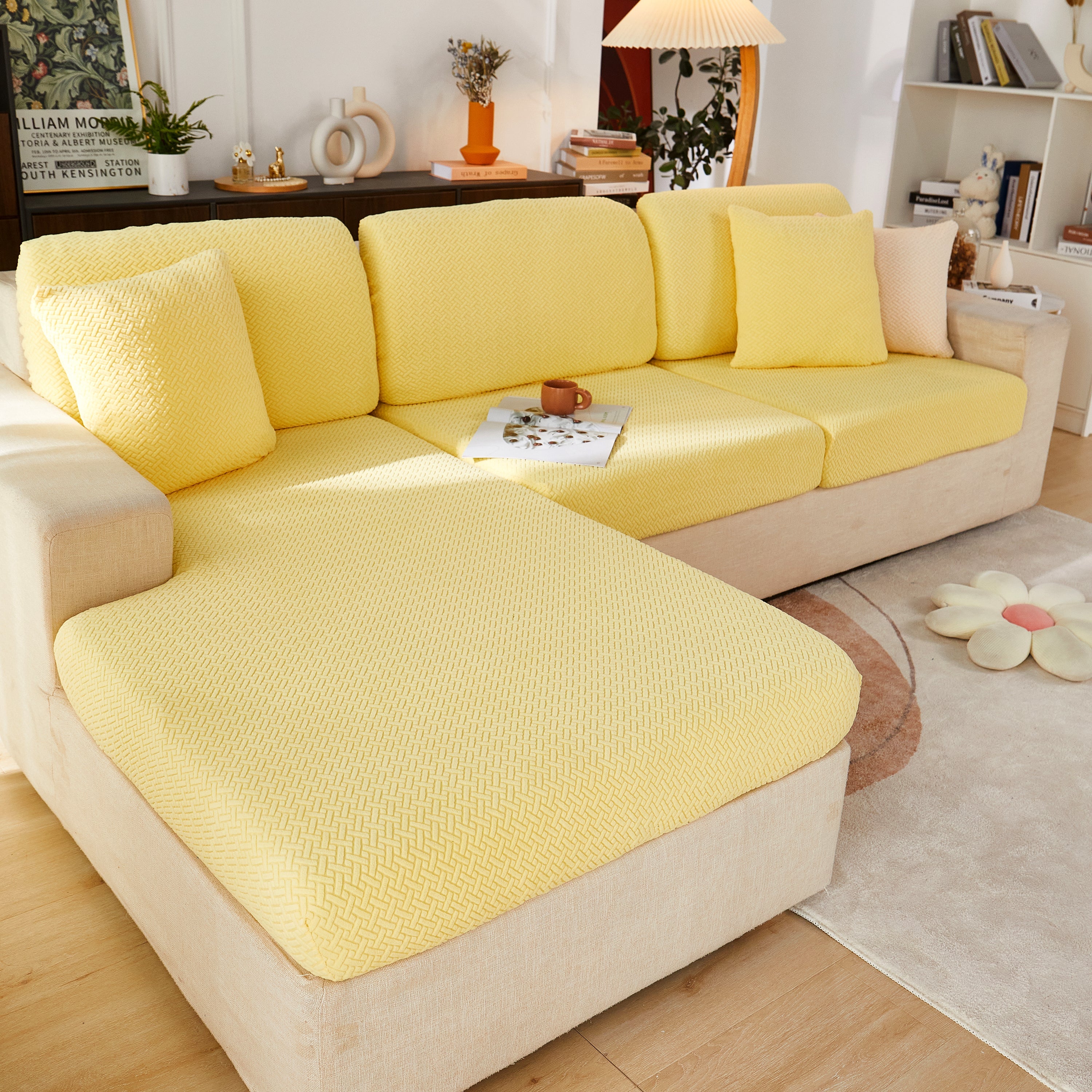 High Stretch Separate Cushion Covers Sofa Slipcover For L-shaped Sectional Couch