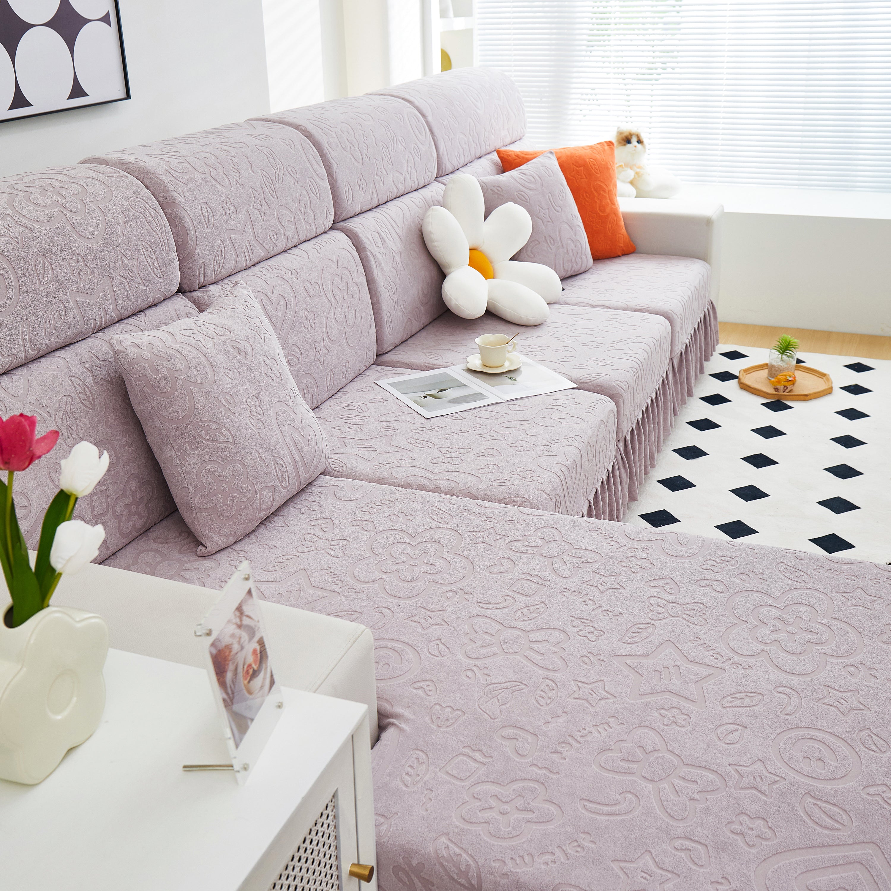 Elastic Skirted Couch Cushion Covers For 1/2/3/4-seater Sofas, Furniture Protector For Pets, Kids