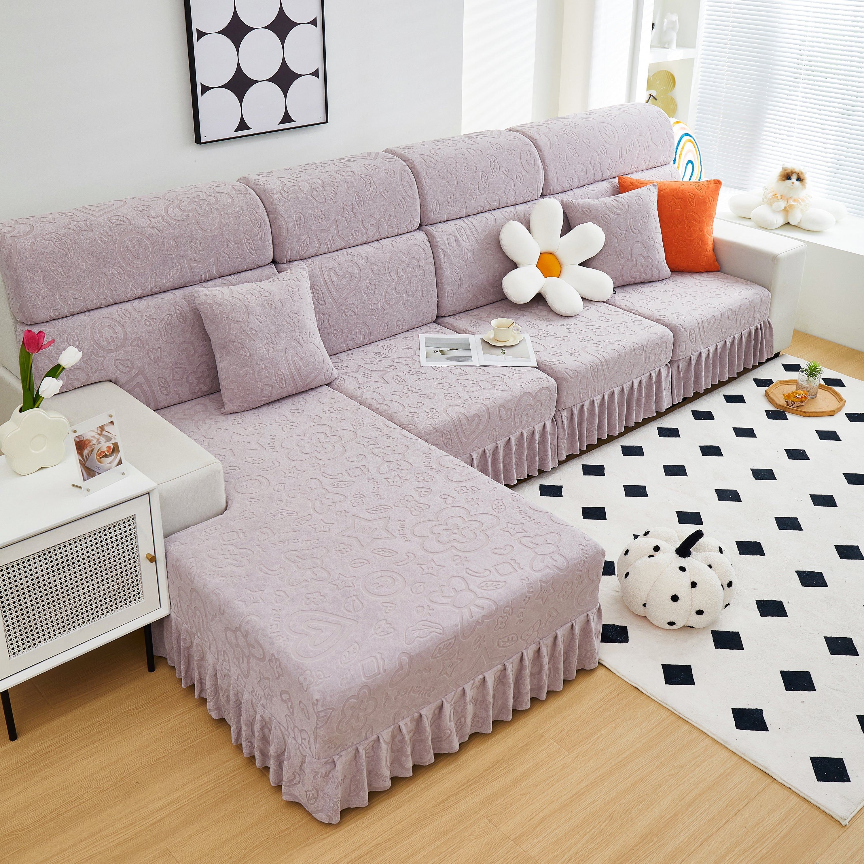 Elastic Skirted Couch Cushion Covers For 1/2/3/4-seater Sofas, Furniture Protector For Pets, Kids
