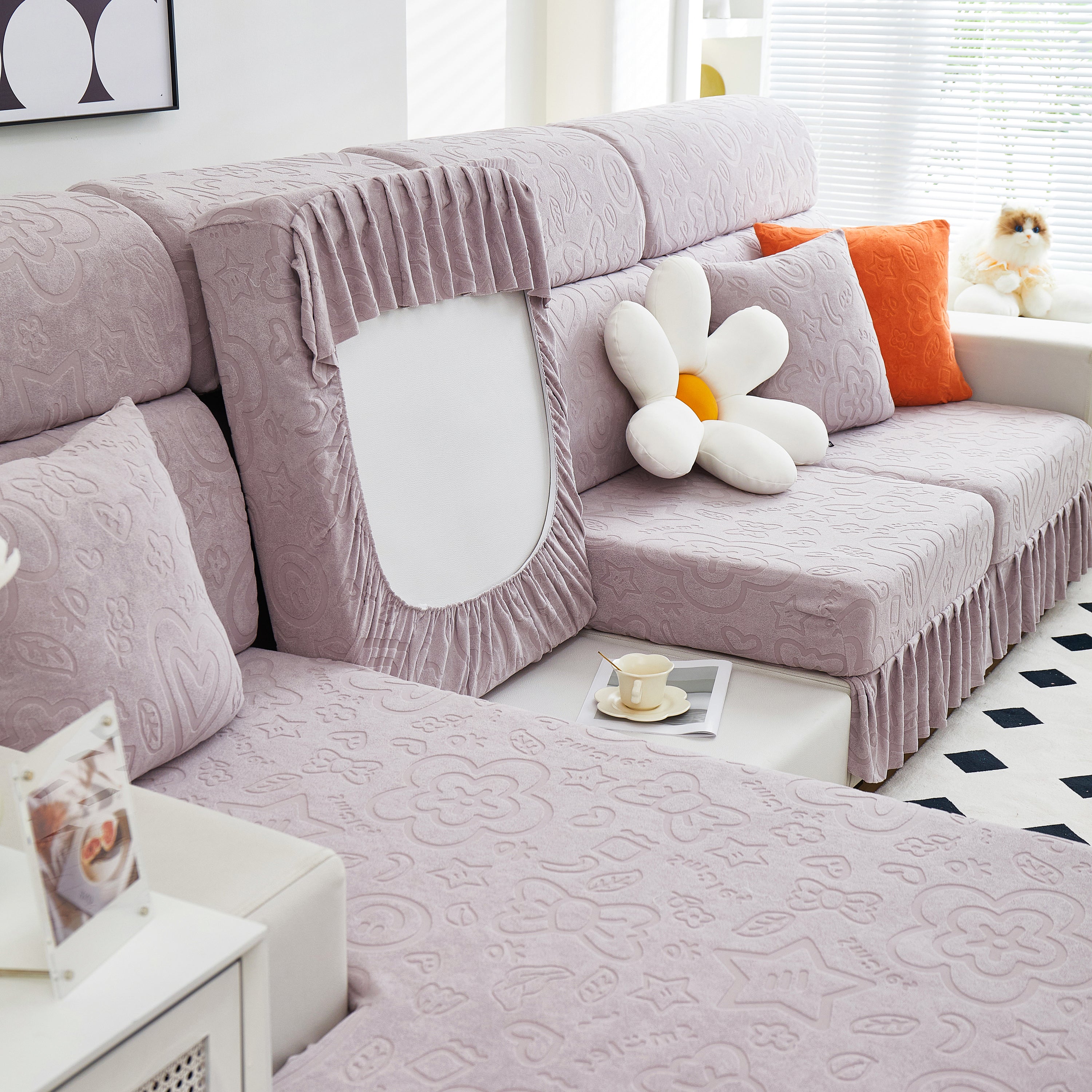 Elastic Skirted Couch Cushion Covers For 1/2/3/4-seater Sofas, Furniture Protector For Pets, Kids