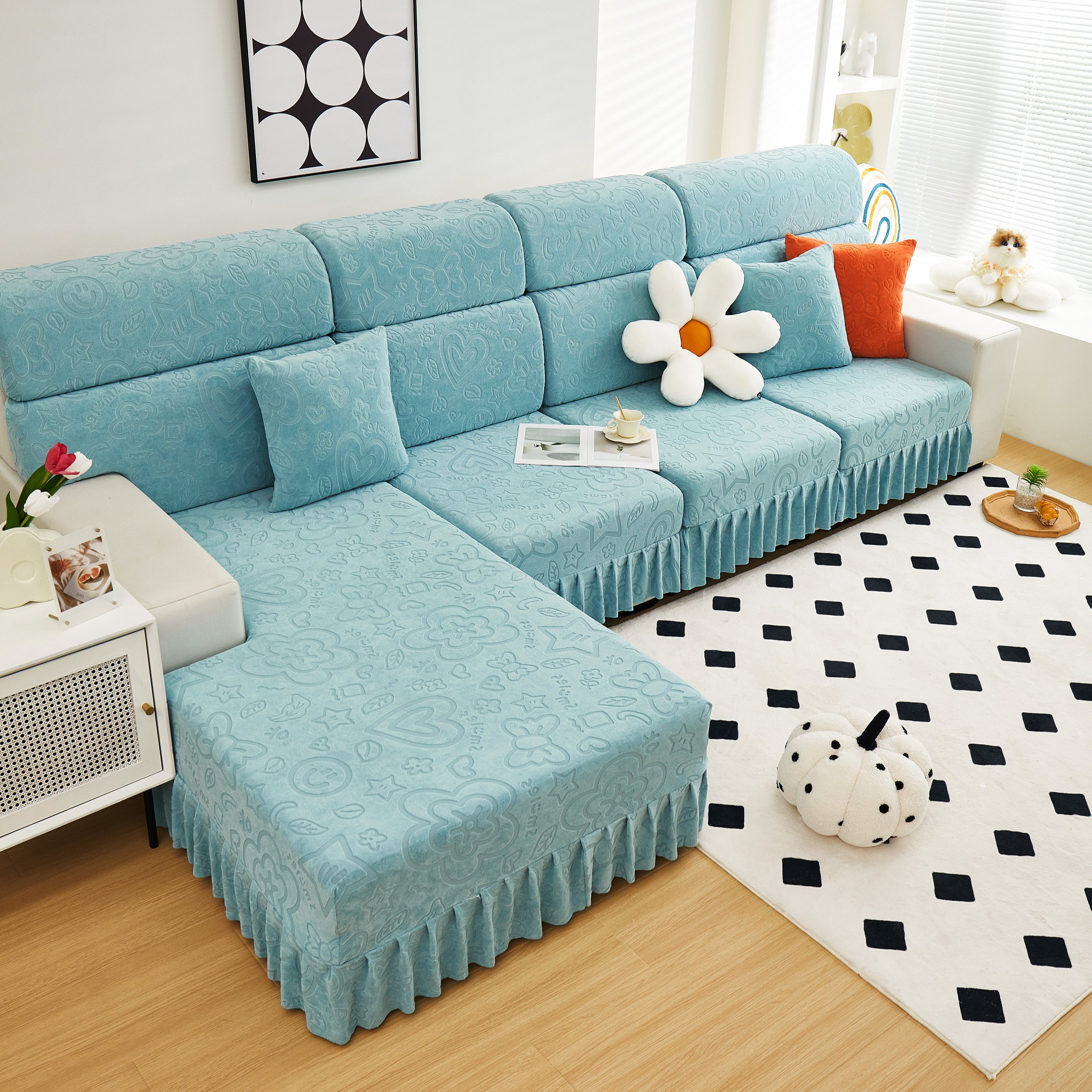 Elastic Skirted Couch Cushion Covers For 1/2/3/4-seater Sofas, Furniture Protector For Pets, Kids