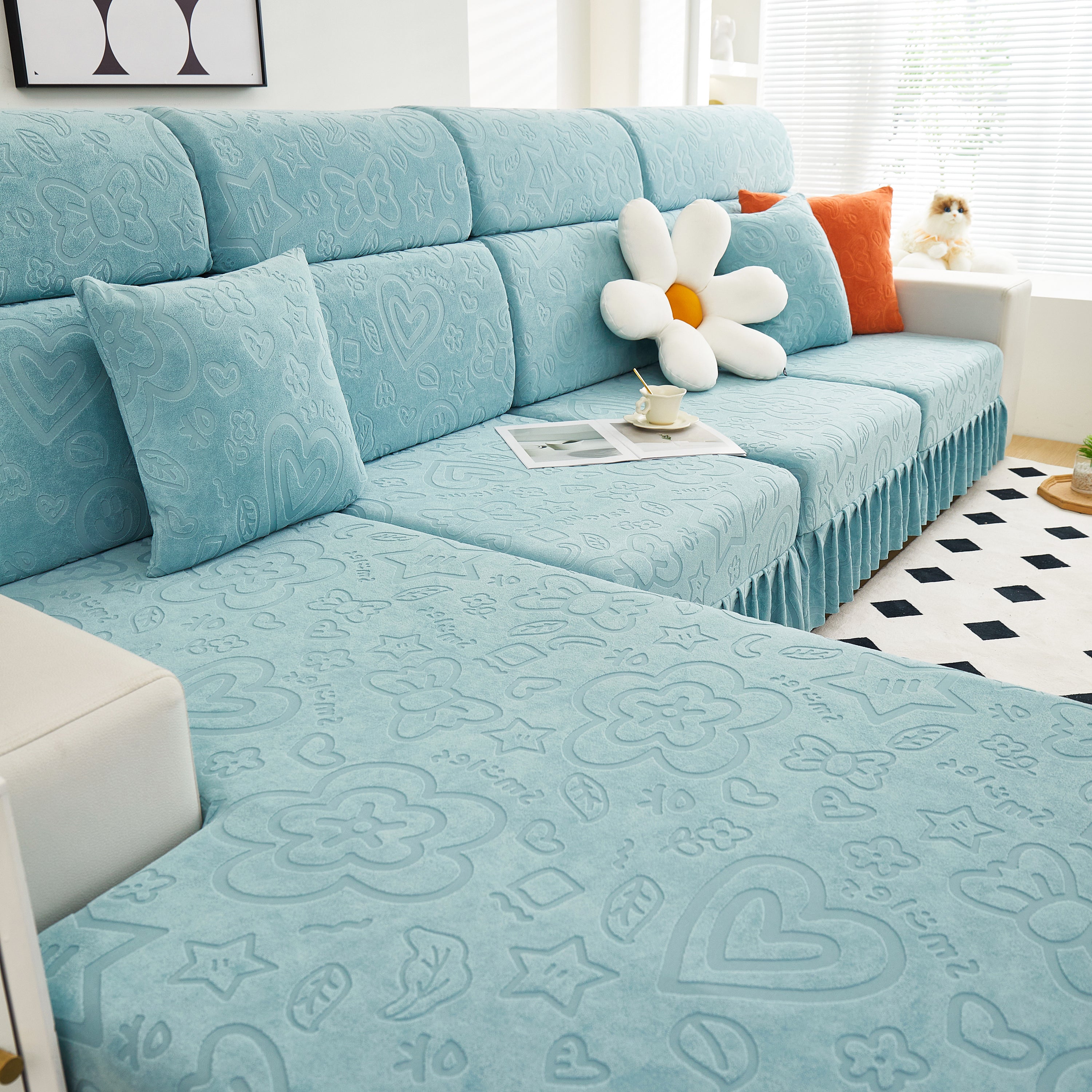 Elastic Skirted Couch Cushion Covers For 1/2/3/4-seater Sofas, Furniture Protector For Pets, Kids