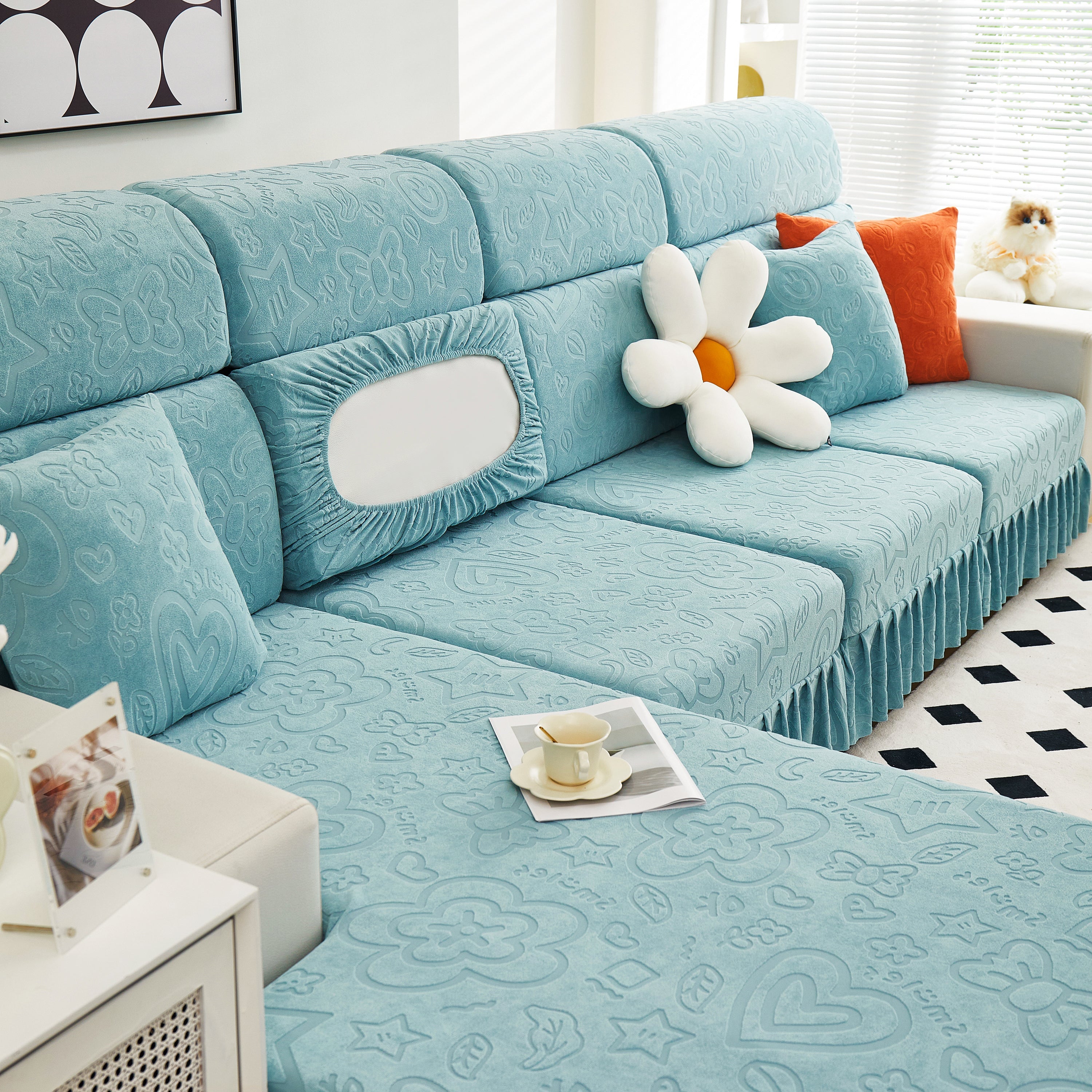 Elastic Skirted Couch Cushion Covers For 1/2/3/4-seater Sofas, Furniture Protector For Pets, Kids