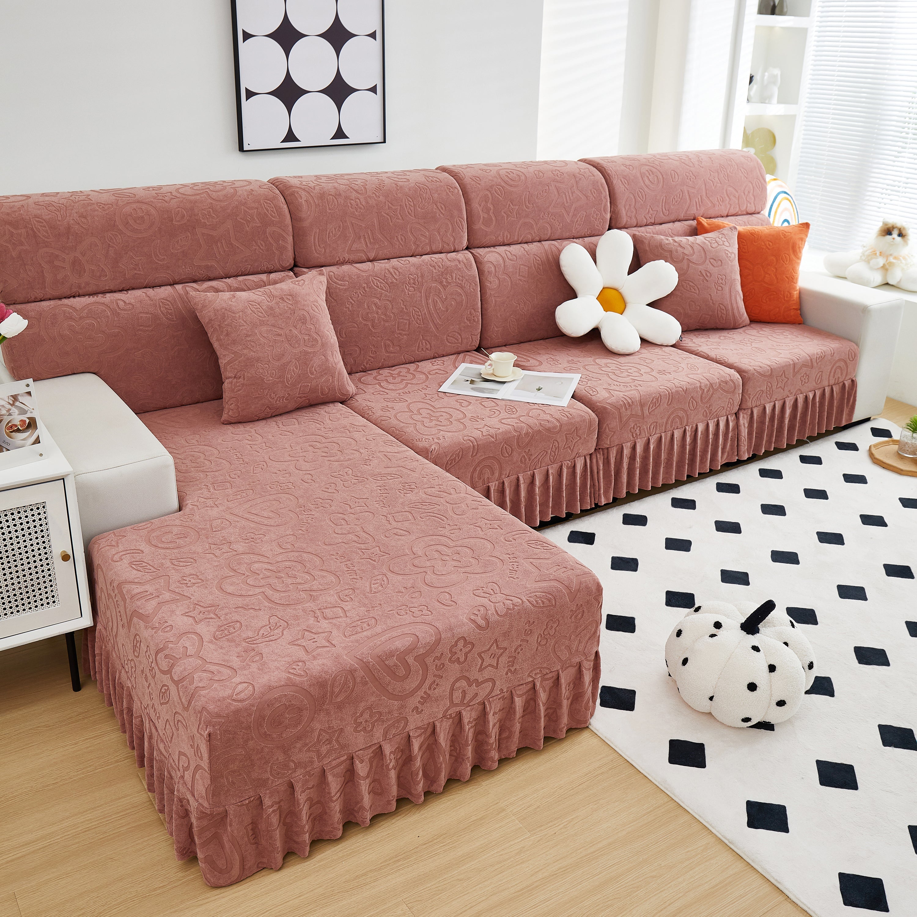 Elastic Skirted Couch Cushion Covers For 1/2/3/4-seater Sofas, Furniture Protector For Pets, Kids