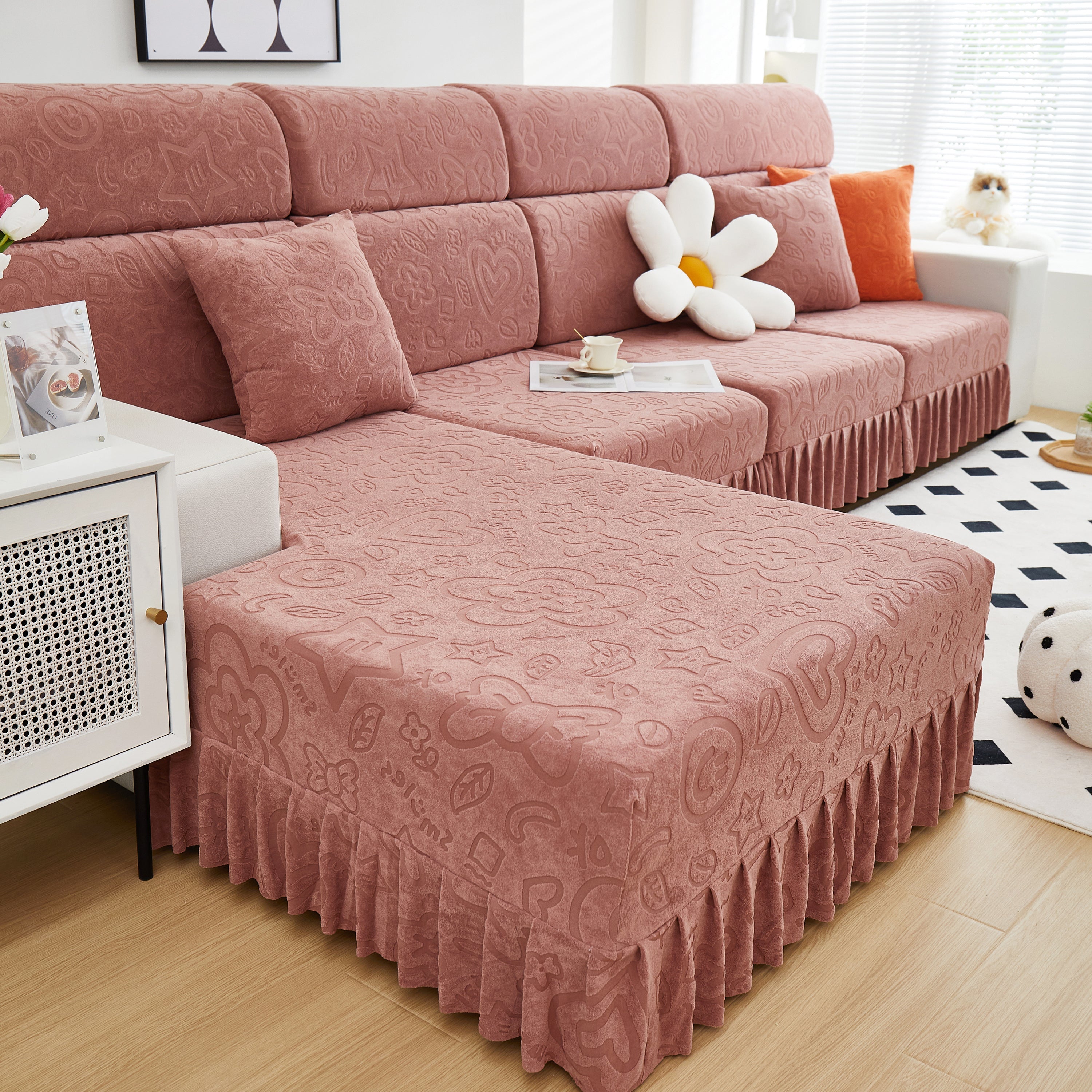 Elastic Skirted Couch Cushion Covers For 1/2/3/4-seater Sofas, Furniture Protector For Pets, Kids