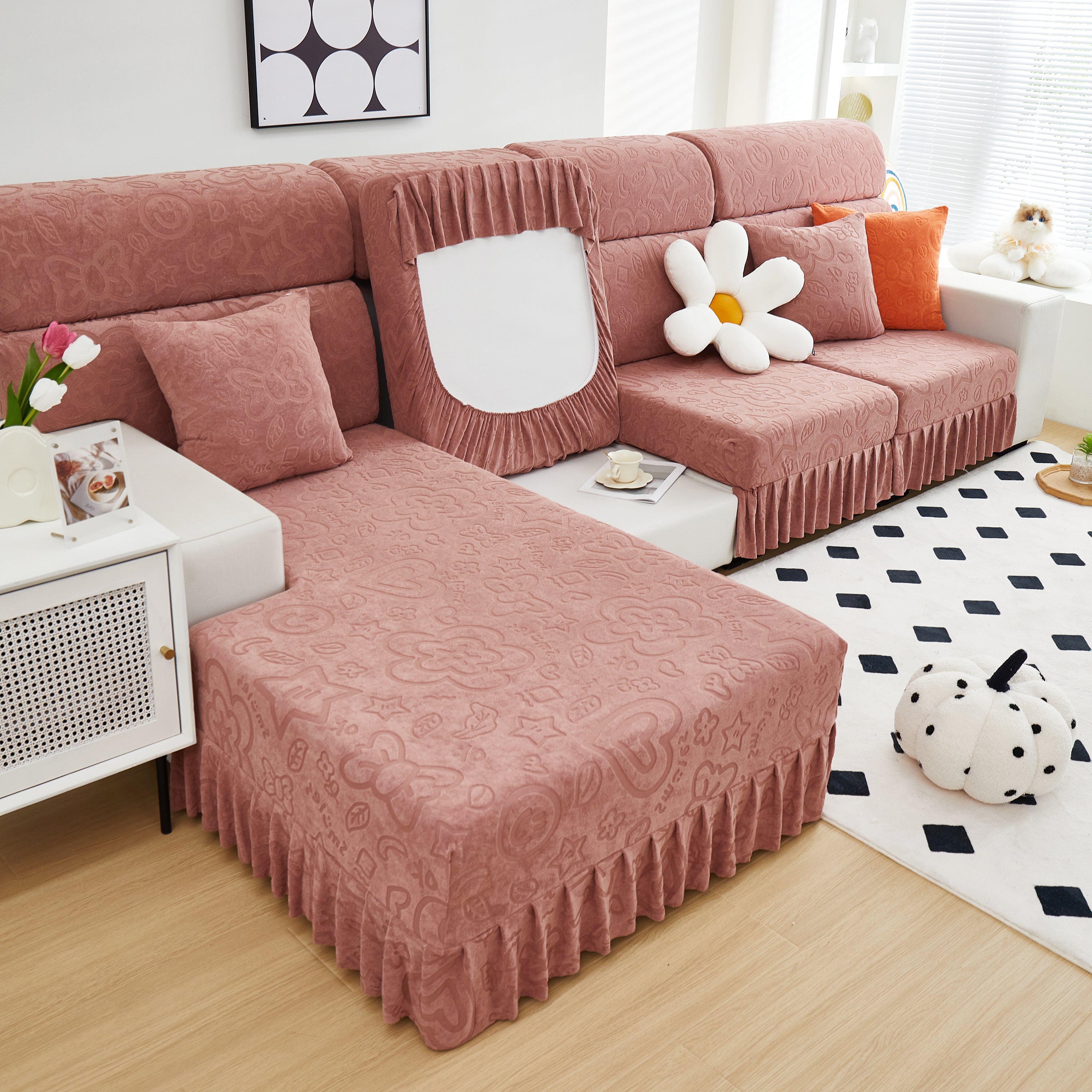 Elastic Skirted Couch Cushion Covers For 1/2/3/4-seater Sofas, Furniture Protector For Pets, Kids