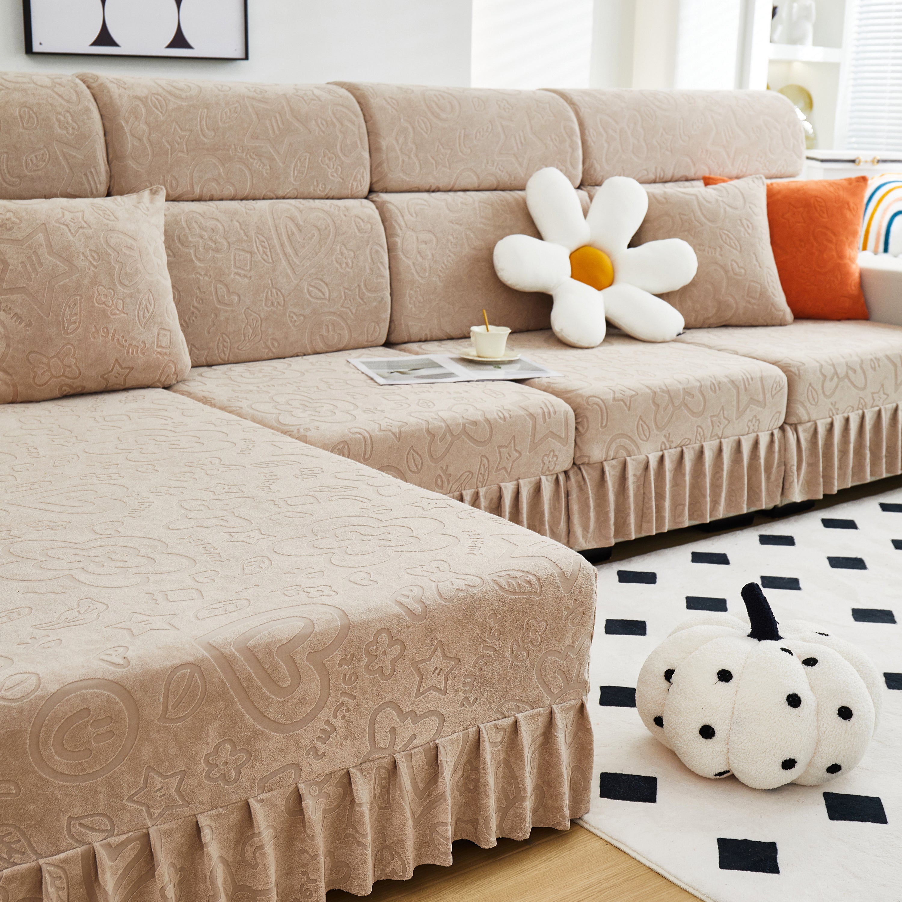 Elastic Skirted Couch Cushion Covers For 1/2/3/4-seater Sofas, Furniture Protector For Pets, Kids