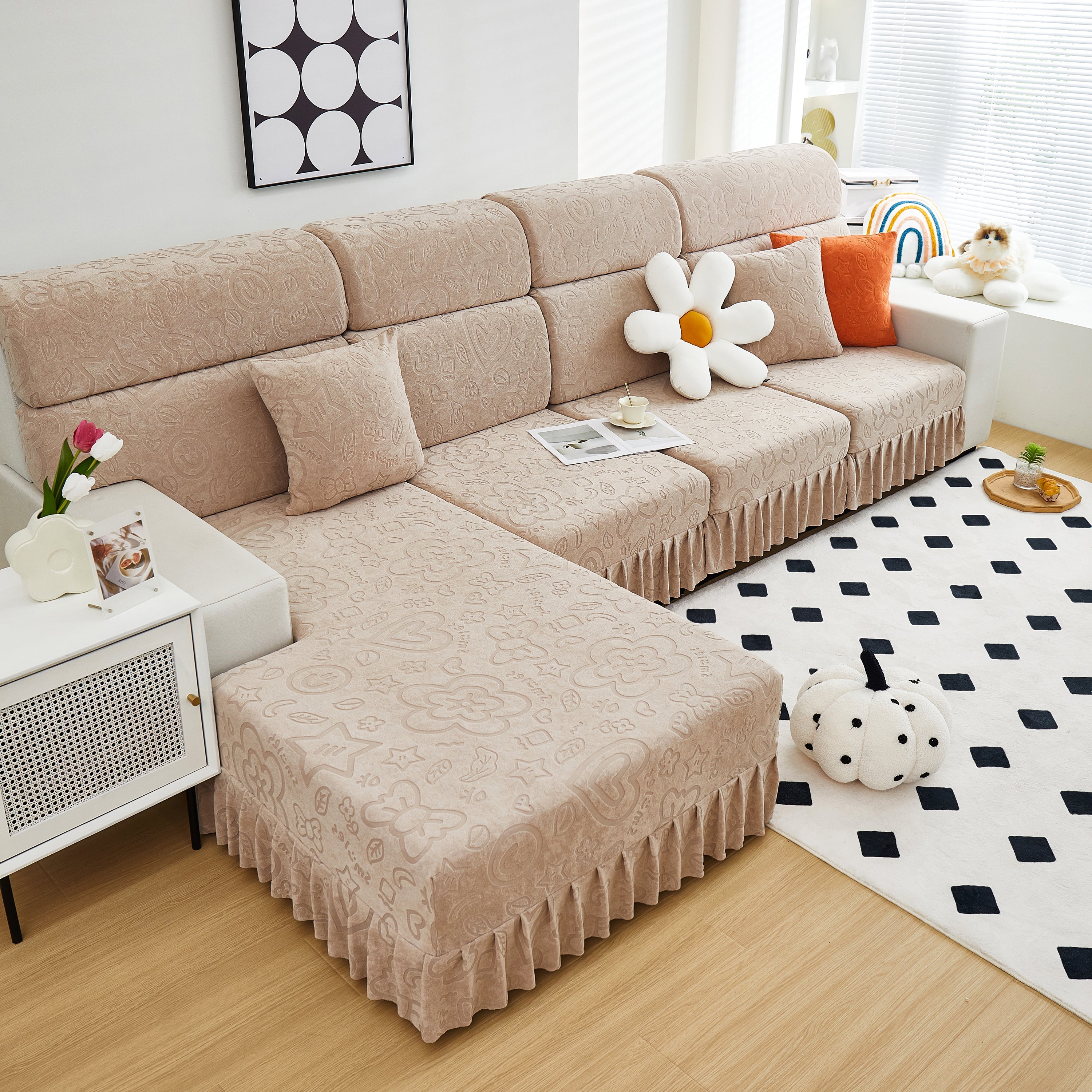 Elastic Skirted Couch Cushion Covers For 1/2/3/4-seater Sofas, Furniture Protector For Pets, Kids