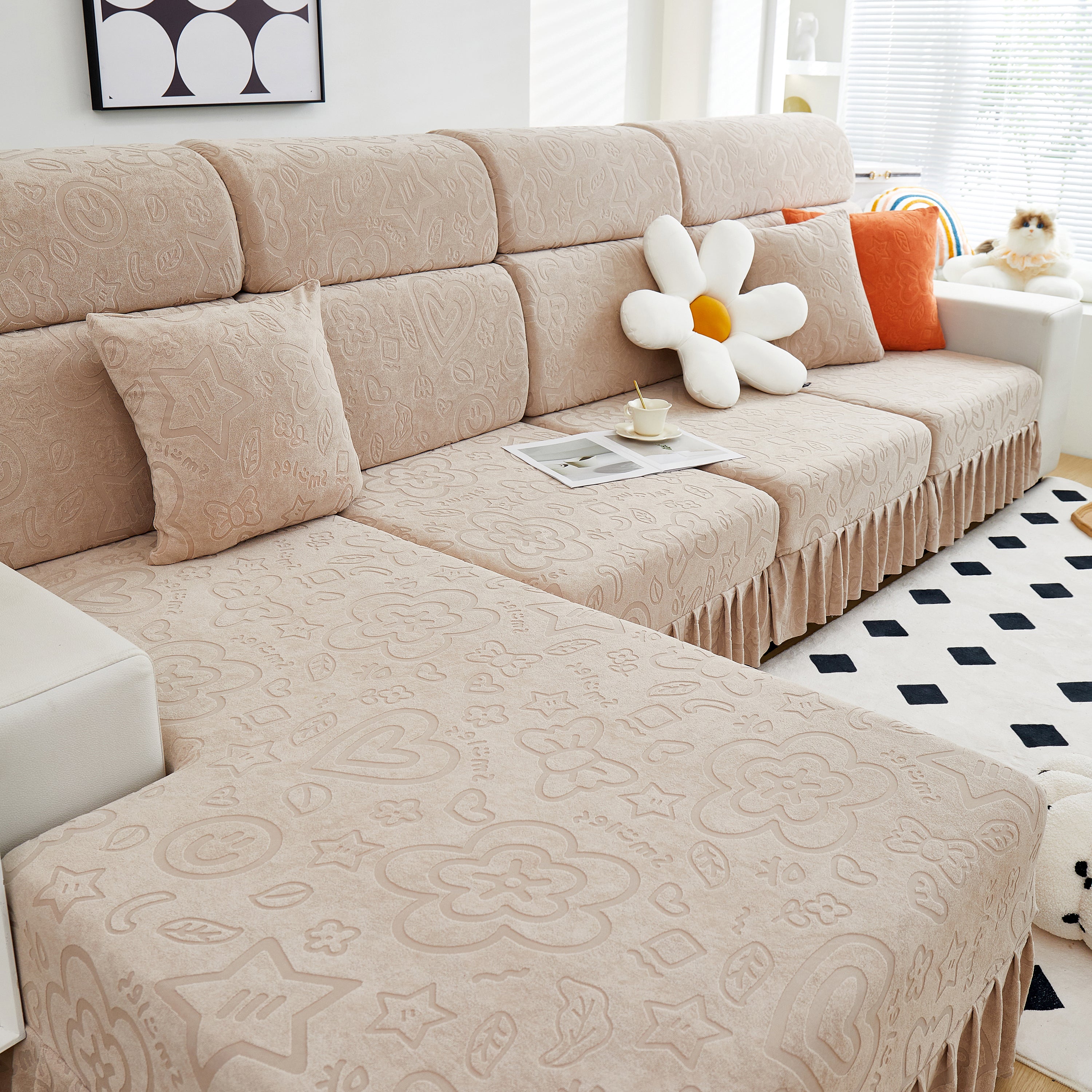 Elastic Skirted Couch Cushion Covers For 1/2/3/4-seater Sofas, Furniture Protector For Pets, Kids
