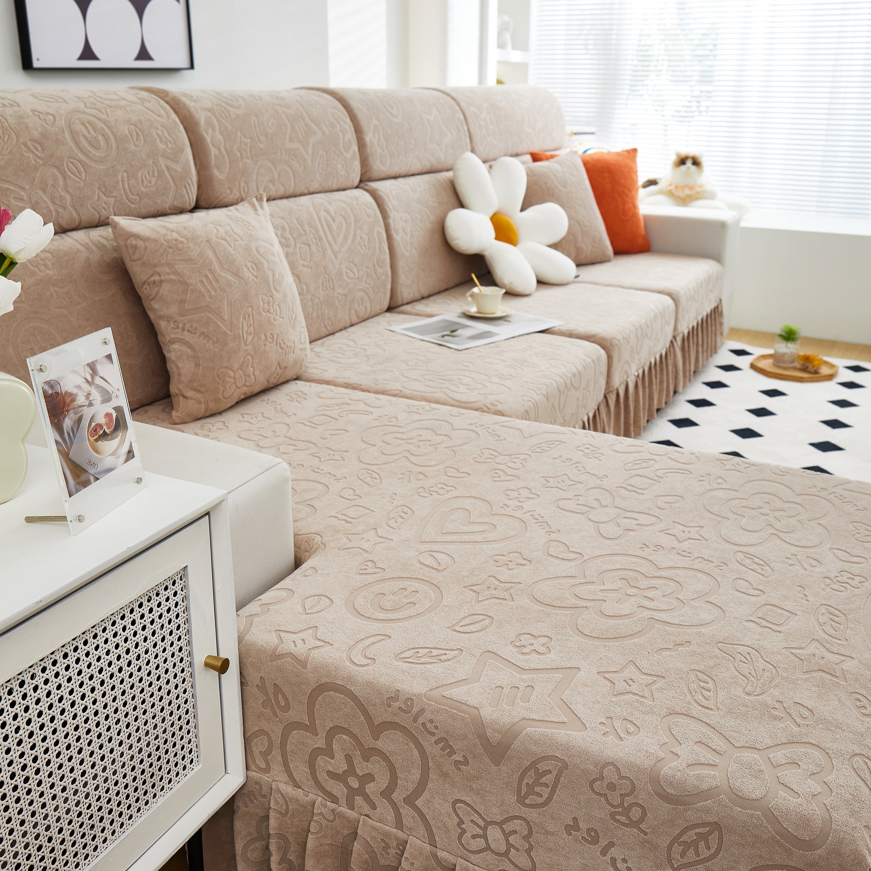 Elastic Skirted Couch Cushion Covers For 1/2/3/4-seater Sofas, Furniture Protector For Pets, Kids