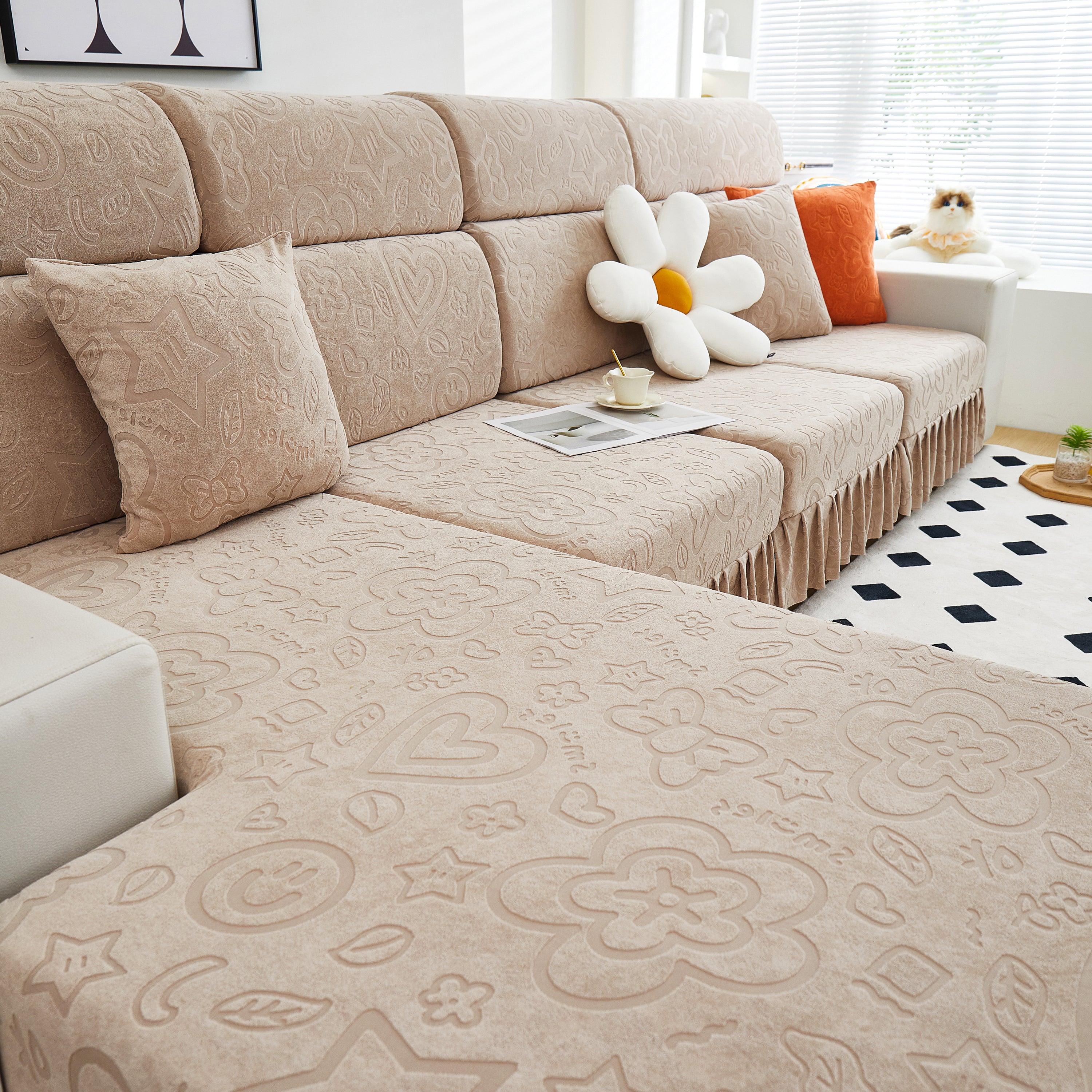 Elastic Skirted Couch Cushion Covers For 1/2/3/4-seater Sofas, Furniture Protector For Pets, Kids