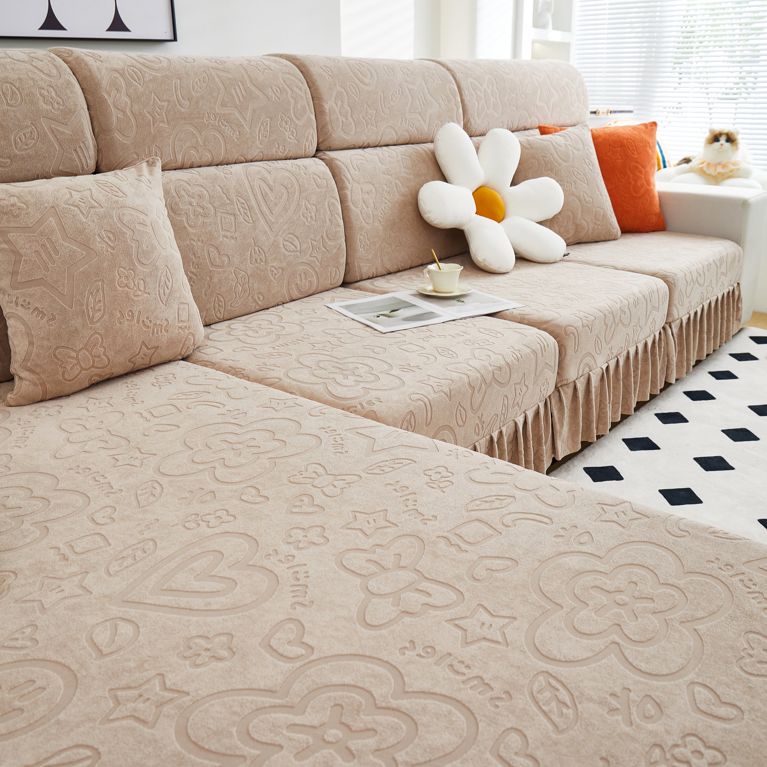 Elastic Skirted Couch Cushion Covers For 1/2/3/4-seater Sofas, Furniture Protector For Pets, Kids