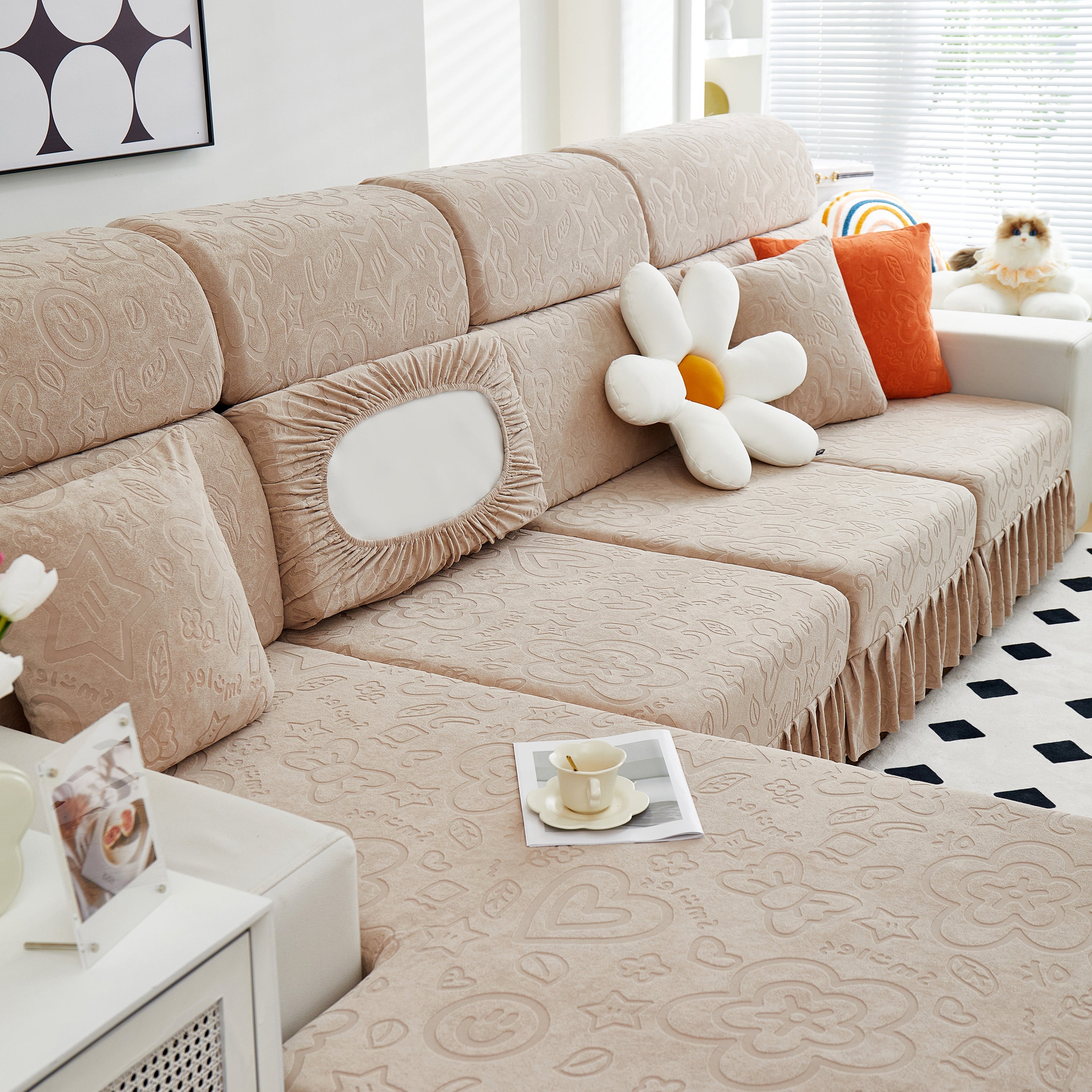 Elastic Skirted Couch Cushion Covers For 1/2/3/4-seater Sofas, Furniture Protector For Pets, Kids