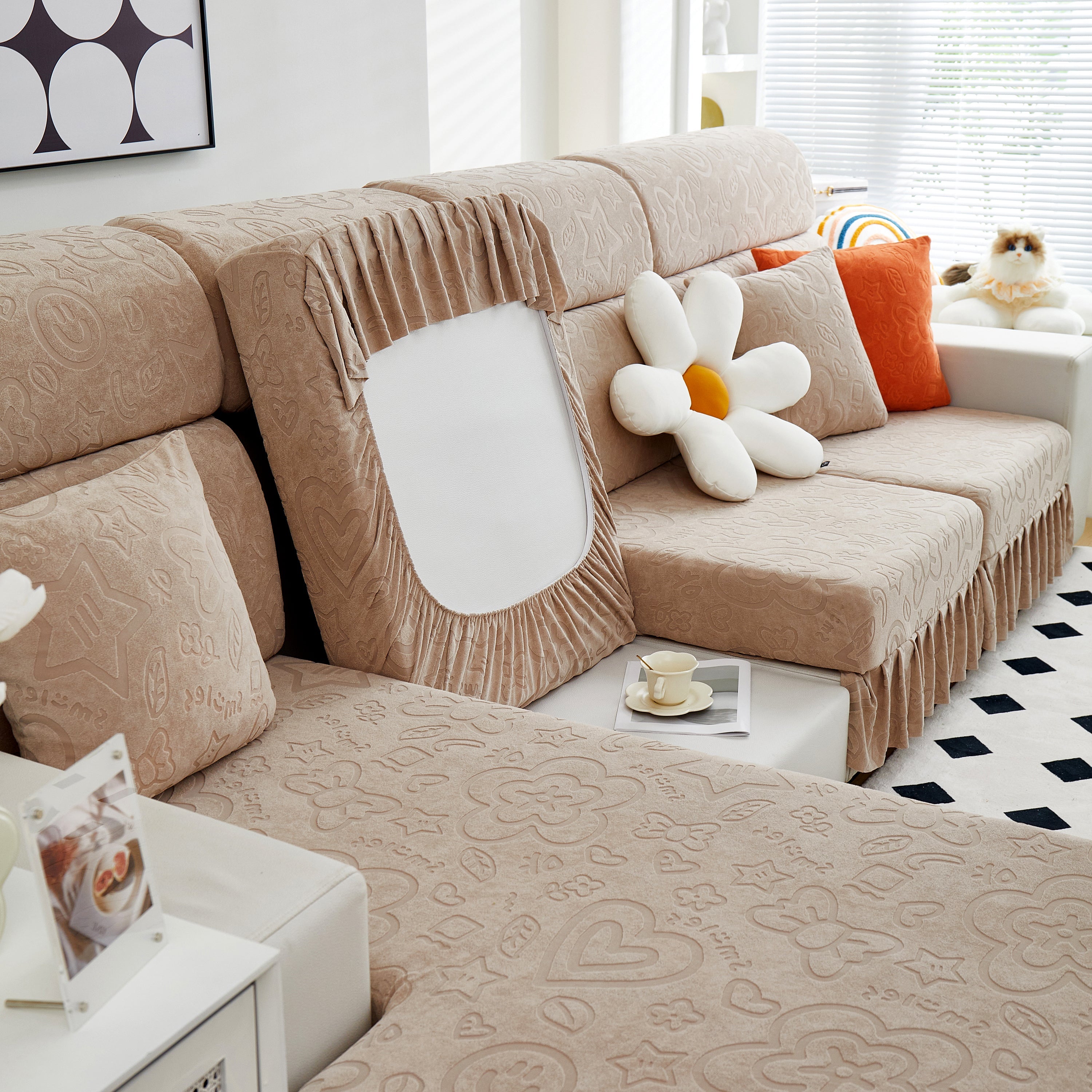 Elastic Skirted Couch Cushion Covers For 1/2/3/4-seater Sofas, Furniture Protector For Pets, Kids