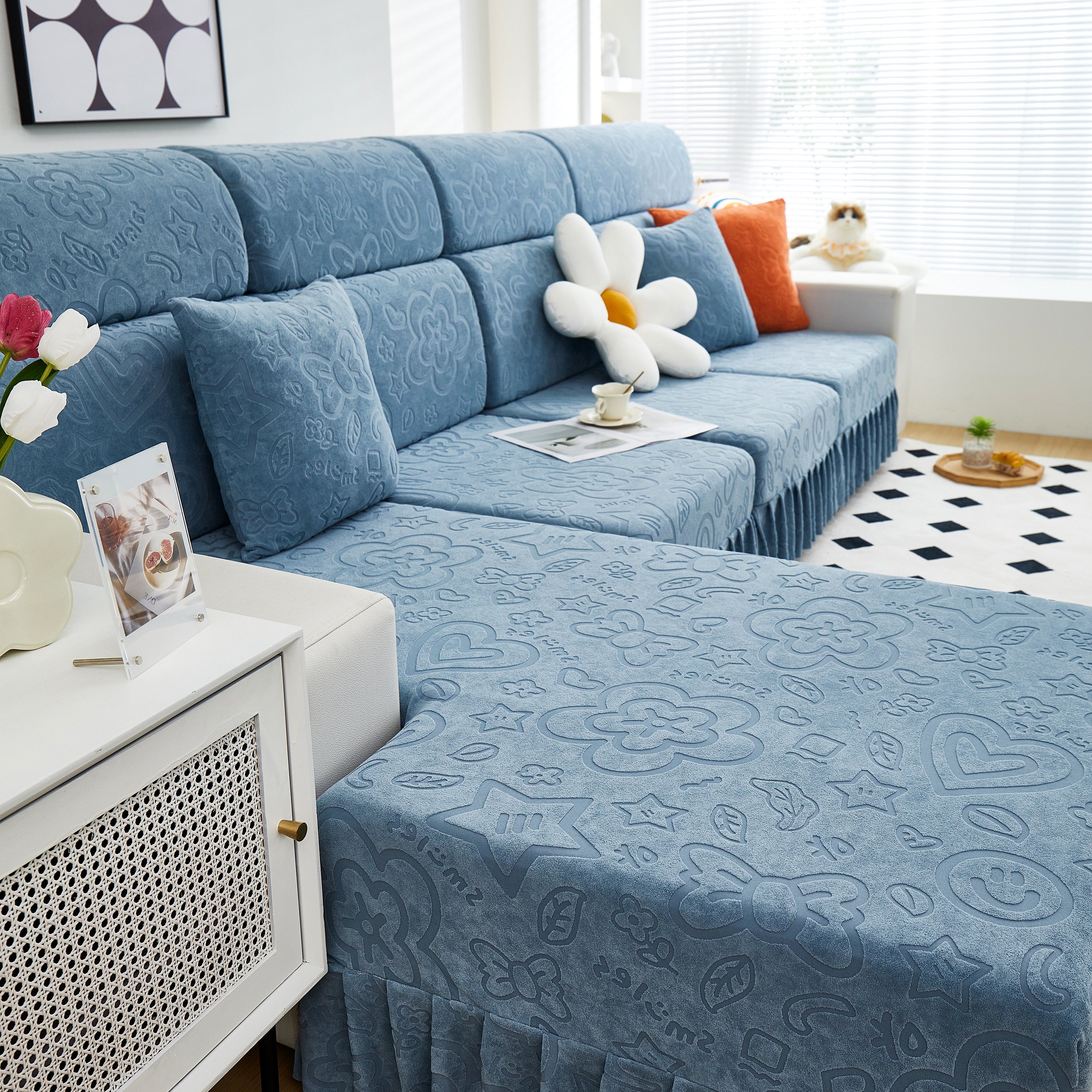 Elastic Skirted Couch Cushion Covers For 1/2/3/4-seater Sofas, Furniture Protector For Pets, Kids