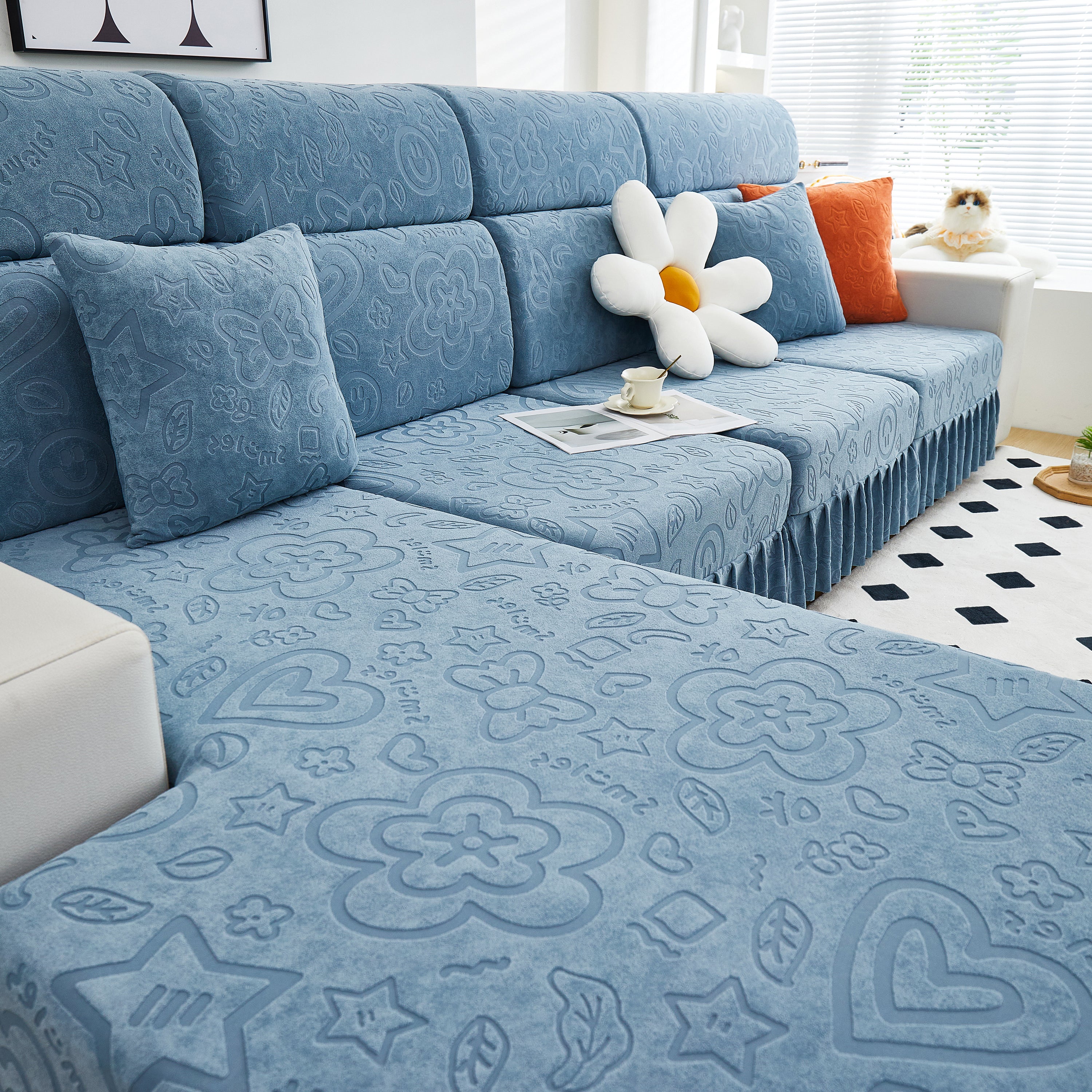 Elastic Skirted Couch Cushion Covers For 1/2/3/4-seater Sofas, Furniture Protector For Pets, Kids