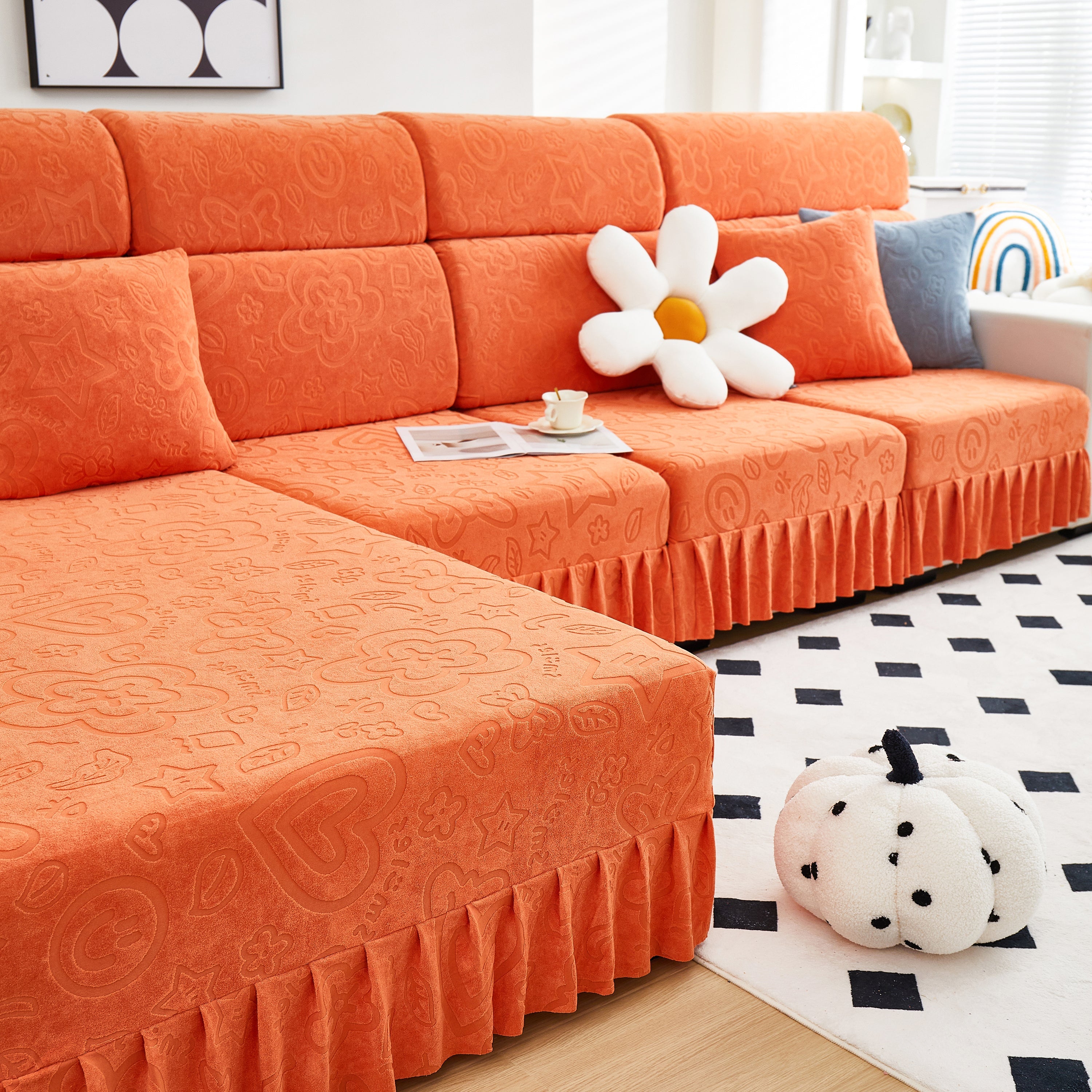 Elastic Skirted Couch Cushion Covers For 1/2/3/4-seater Sofas, Furniture Protector For Pets, Kids