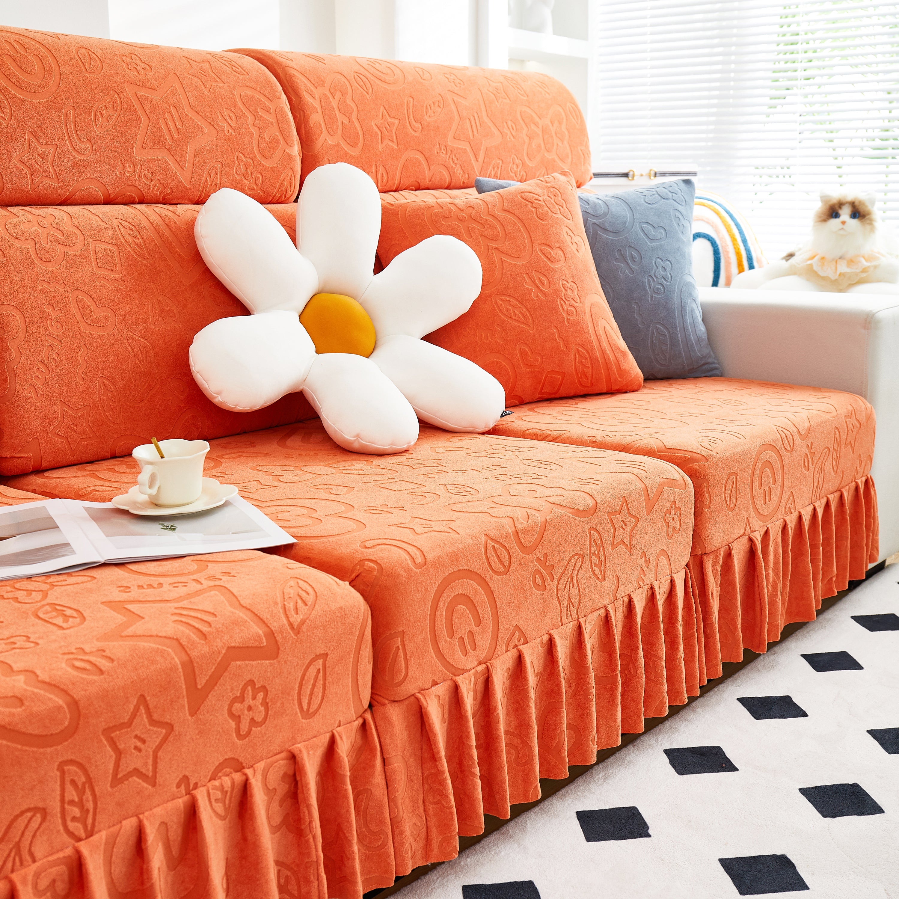 Elastic Skirted Couch Cushion Covers For 1/2/3/4-seater Sofas, Furniture Protector For Pets, Kids