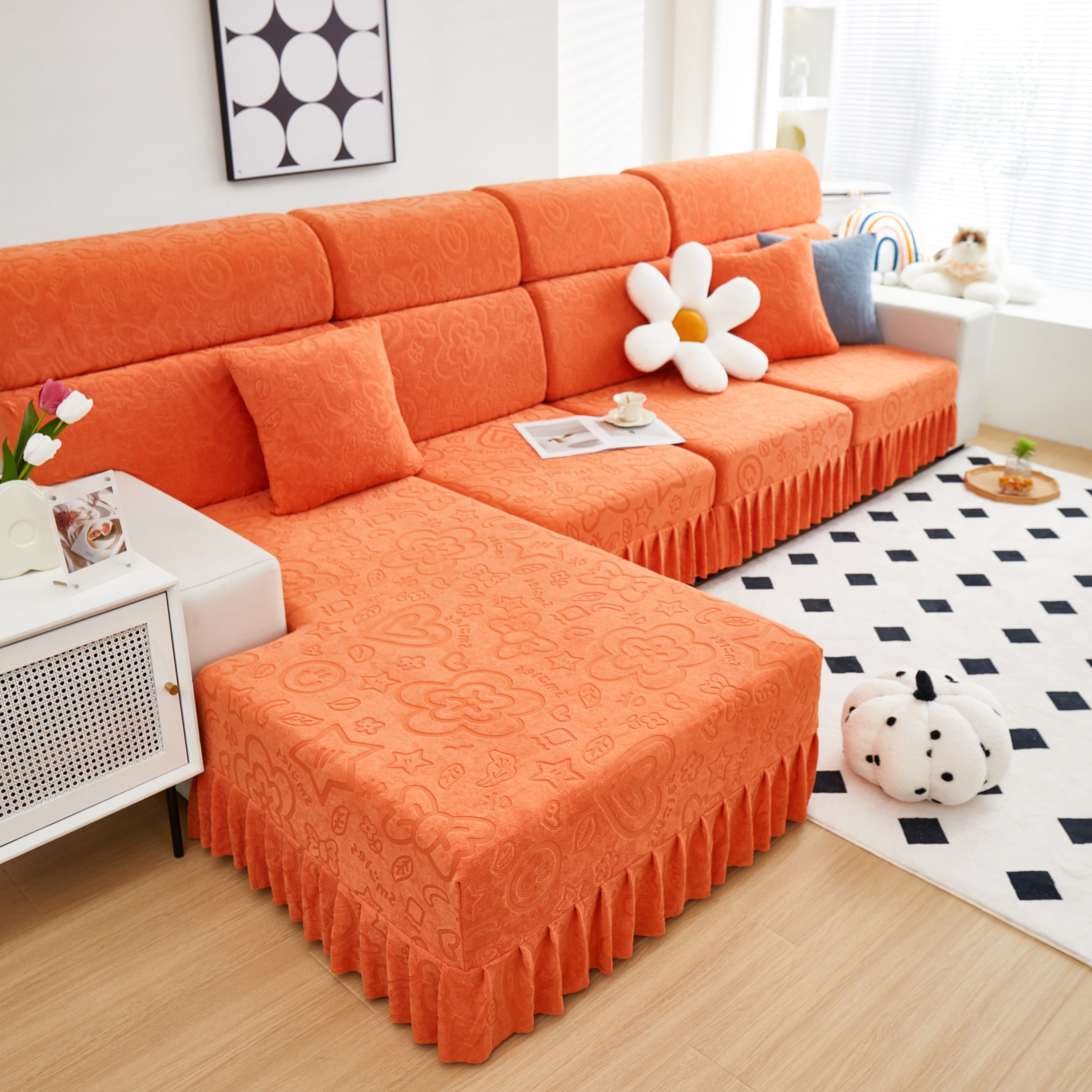 Elastic Skirted Couch Cushion Covers For 1/2/3/4-seater Sofas, Furniture Protector For Pets, Kids