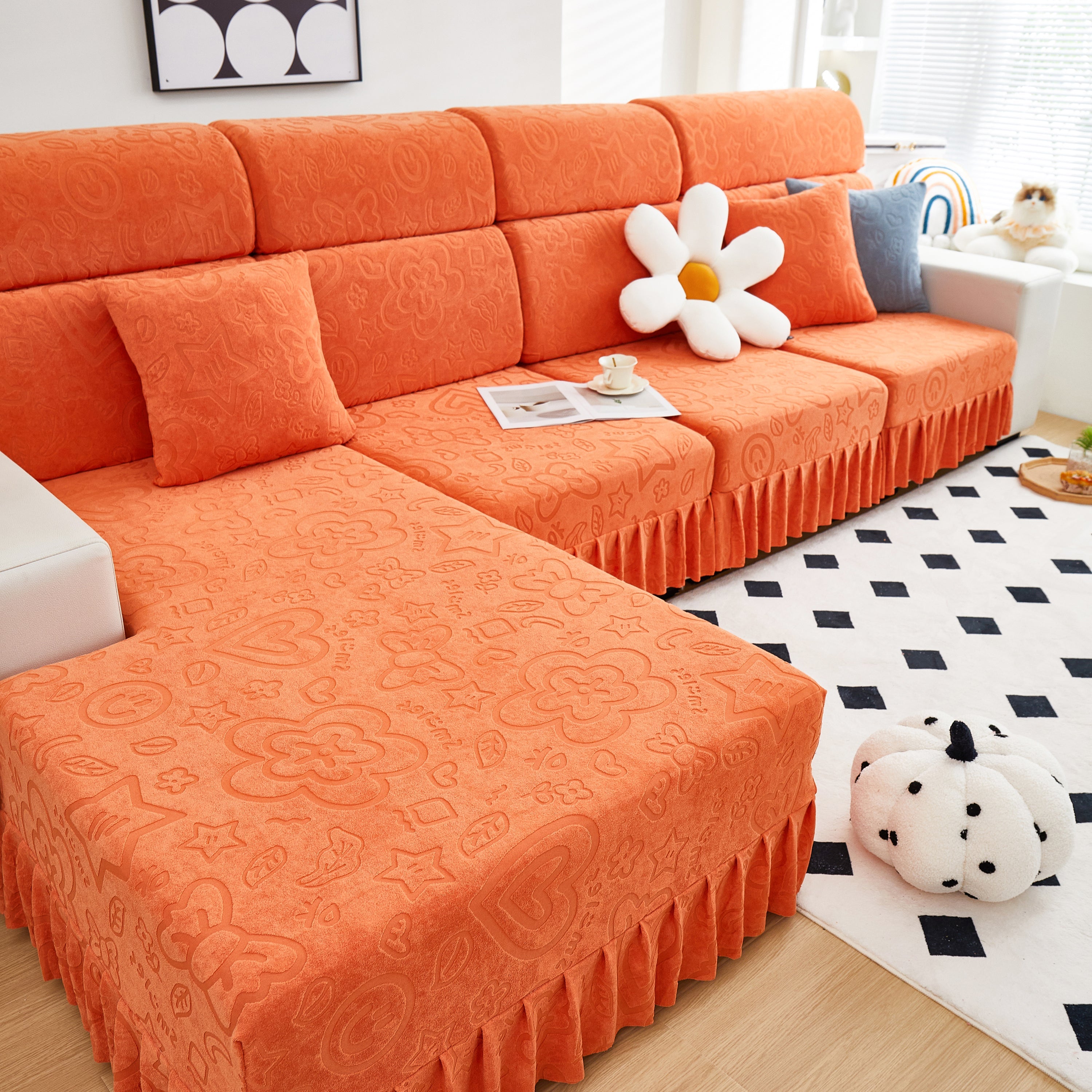 Elastic Skirted Couch Cushion Covers For 1/2/3/4-seater Sofas, Furniture Protector For Pets, Kids