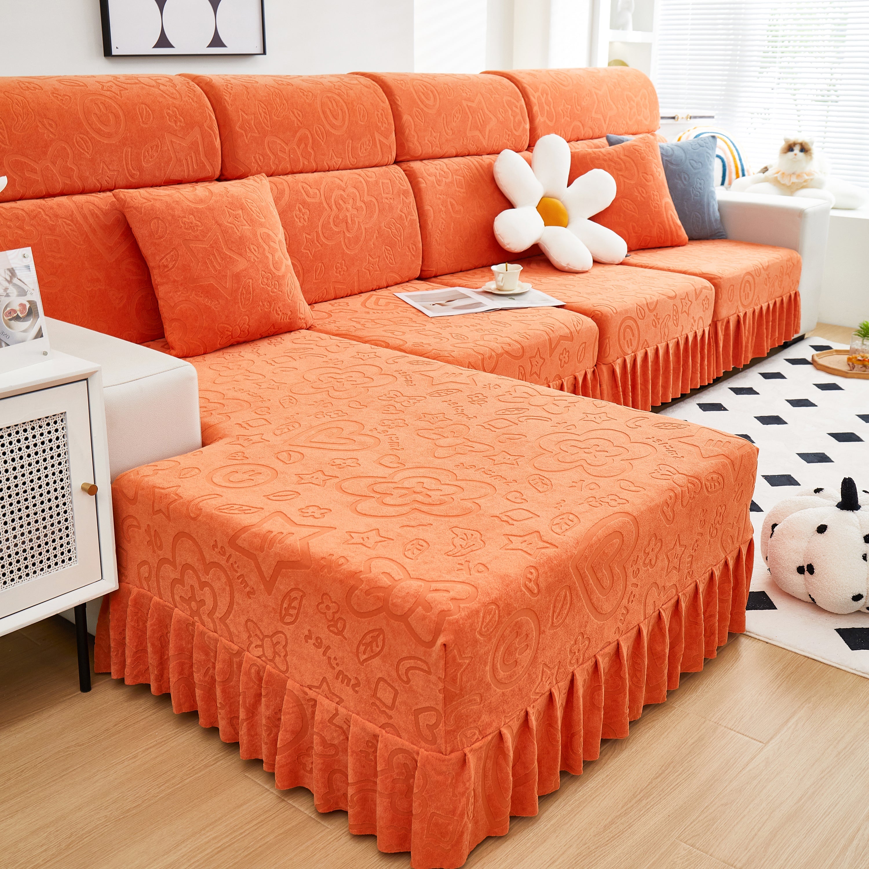 Elastic Skirted Couch Cushion Covers For 1/2/3/4-seater Sofas, Furniture Protector For Pets, Kids