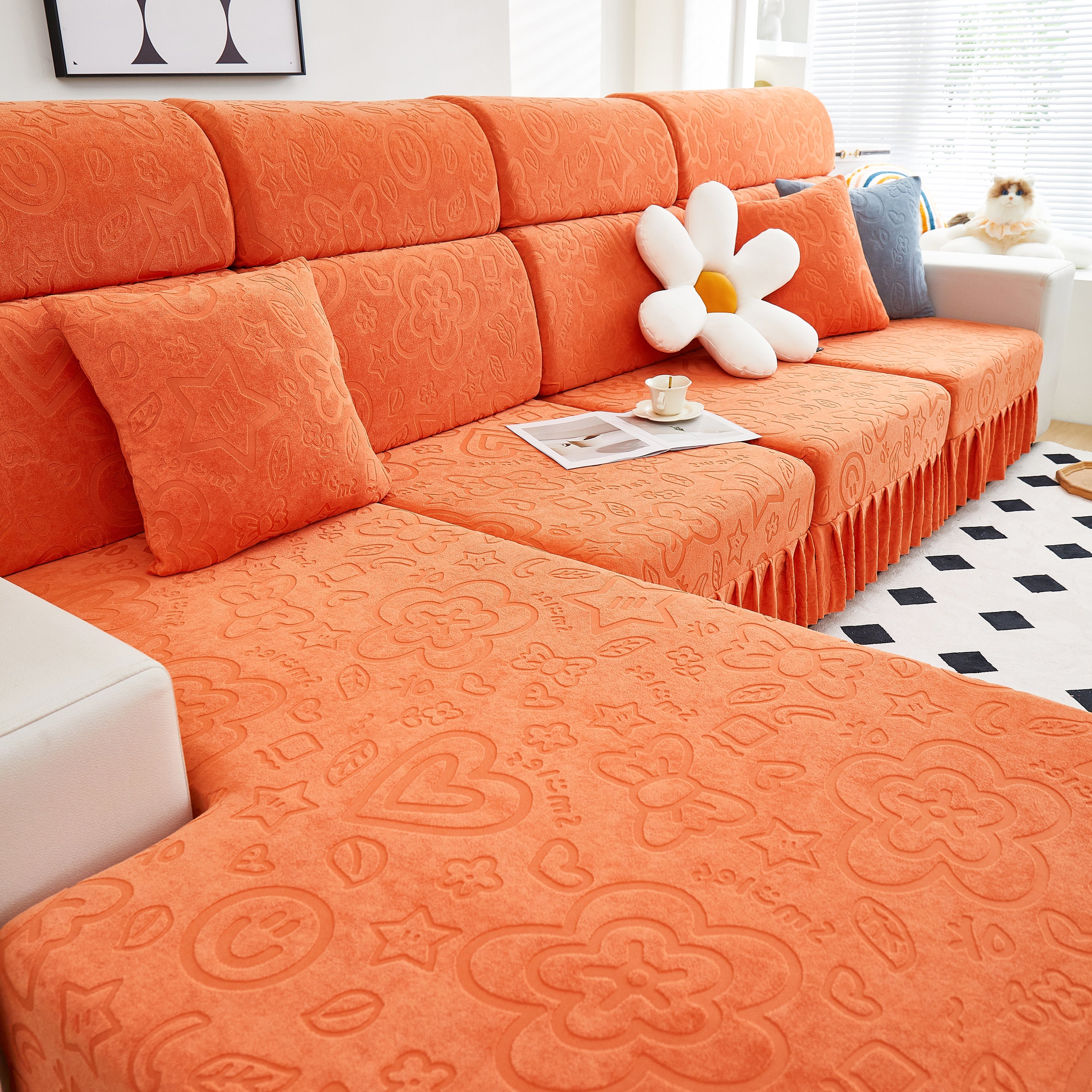 Elastic Skirted Couch Cushion Covers For 1/2/3/4-seater Sofas, Furniture Protector For Pets, Kids