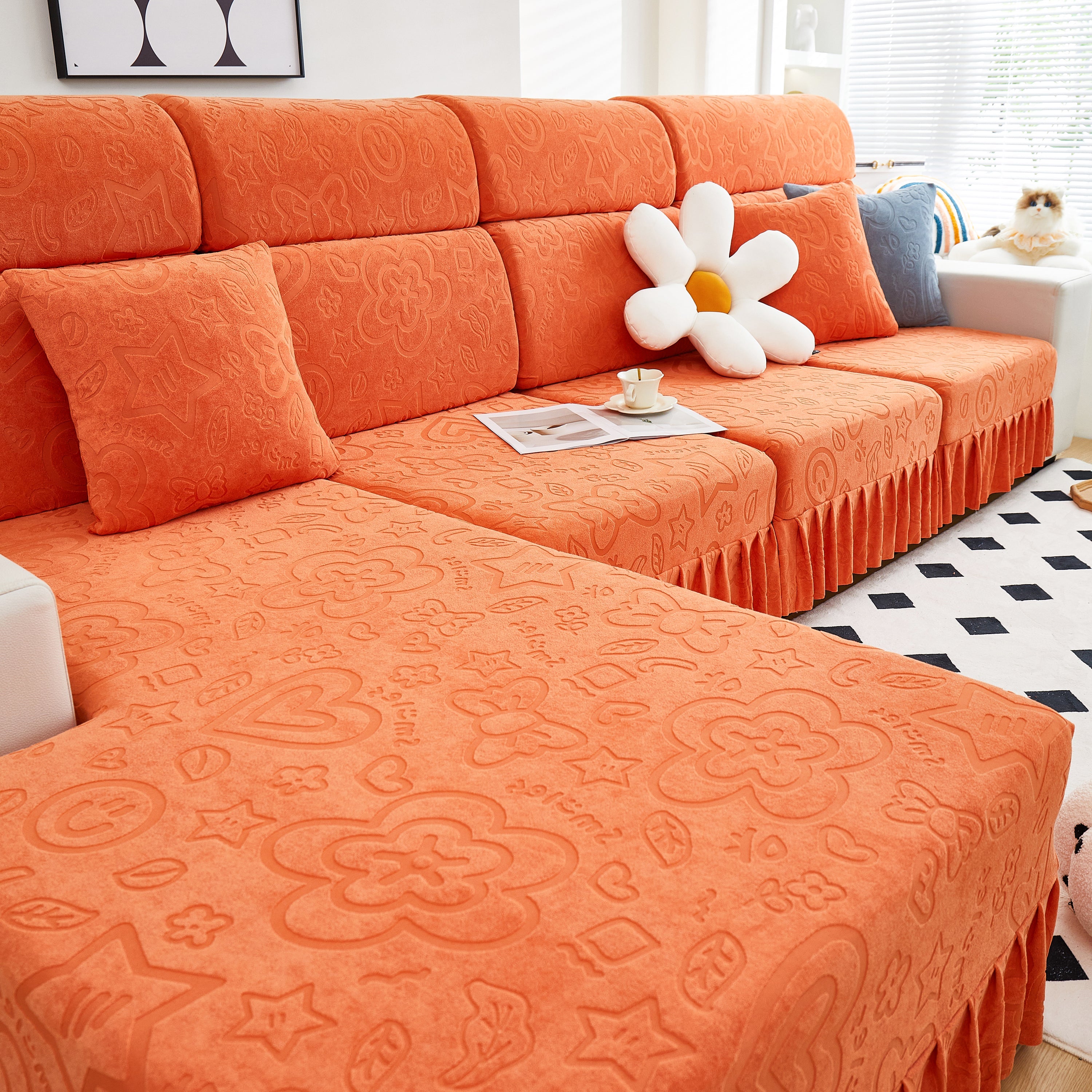 Elastic Skirted Couch Cushion Covers For 1/2/3/4-seater Sofas, Furniture Protector For Pets, Kids