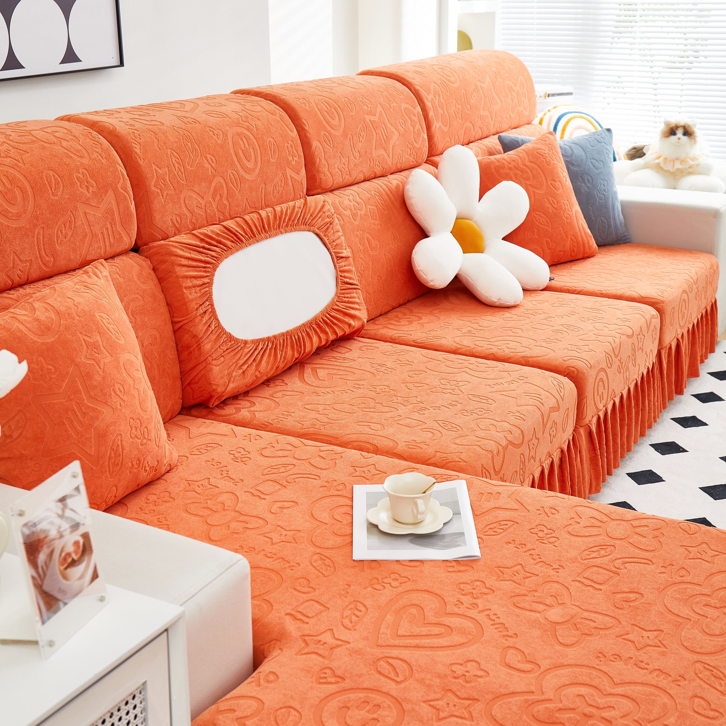 Elastic Skirted Couch Cushion Covers For 1/2/3/4-seater Sofas, Furniture Protector For Pets, Kids