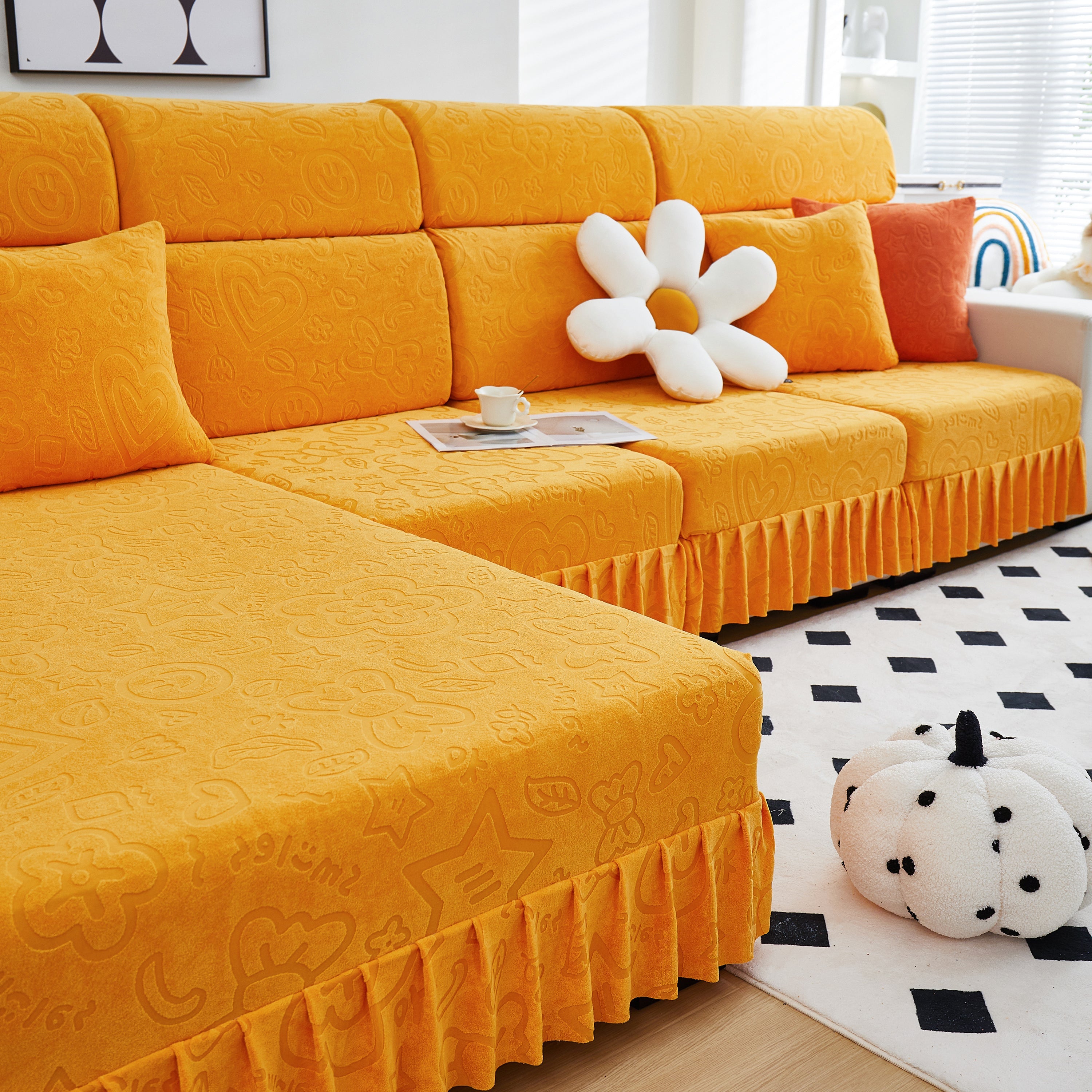 Elastic Skirted Couch Cushion Covers For 1/2/3/4-seater Sofas, Furniture Protector For Pets, Kids
