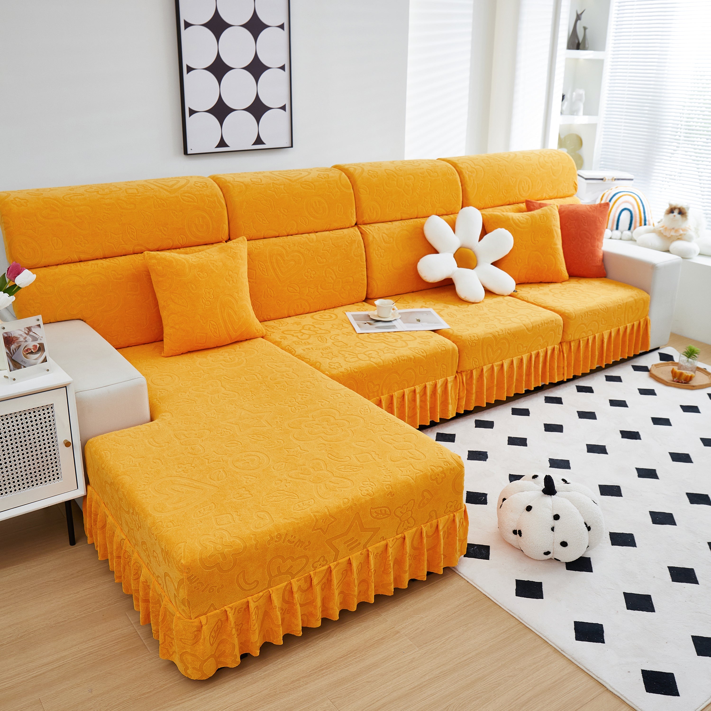 Elastic Skirted Couch Cushion Covers For 1/2/3/4-seater Sofas, Furniture Protector For Pets, Kids