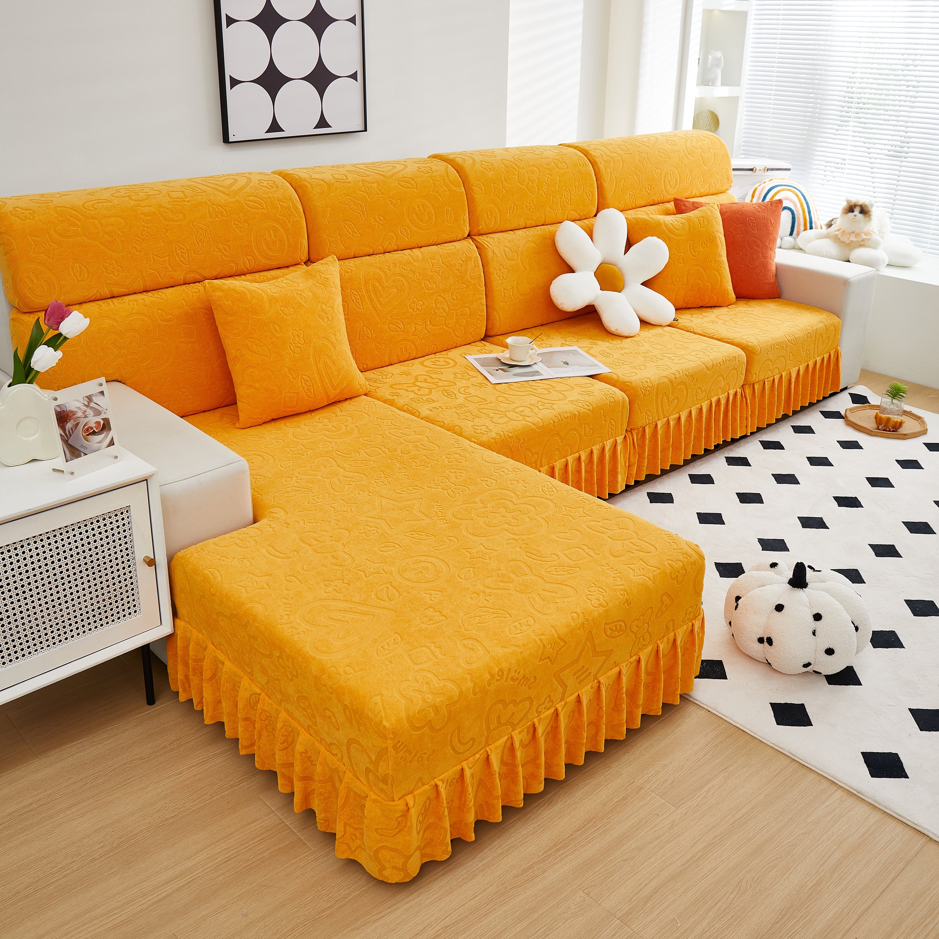 Elastic Skirted Couch Cushion Covers For 1/2/3/4-seater Sofas, Furniture Protector For Pets, Kids