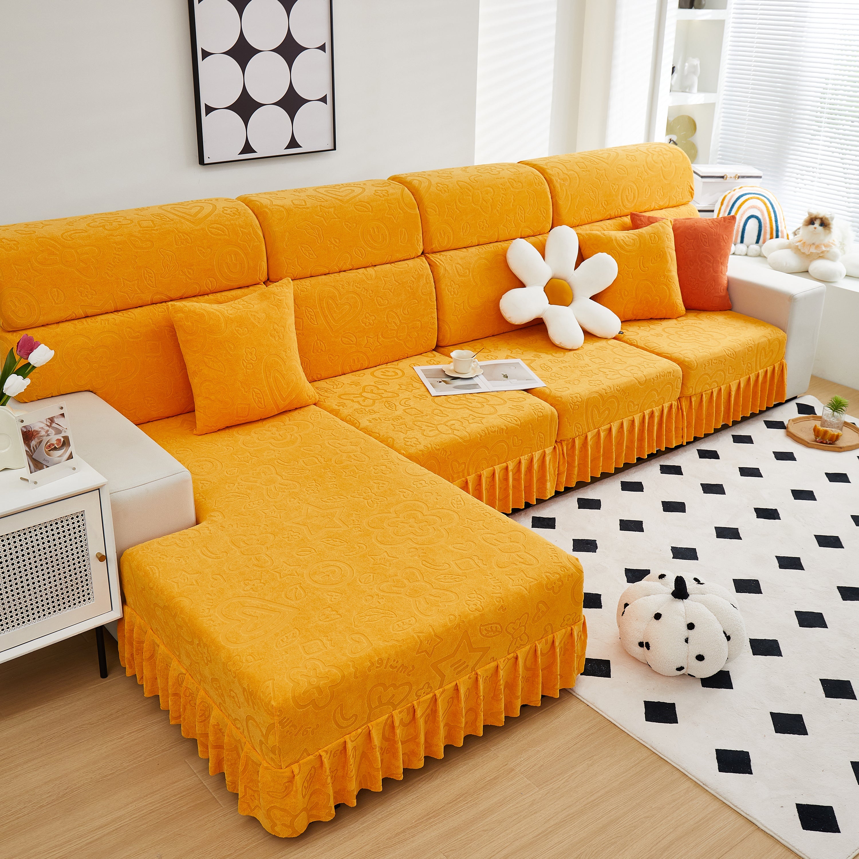 Elastic Skirted Couch Cushion Covers For 1/2/3/4-seater Sofas, Furniture Protector For Pets, Kids