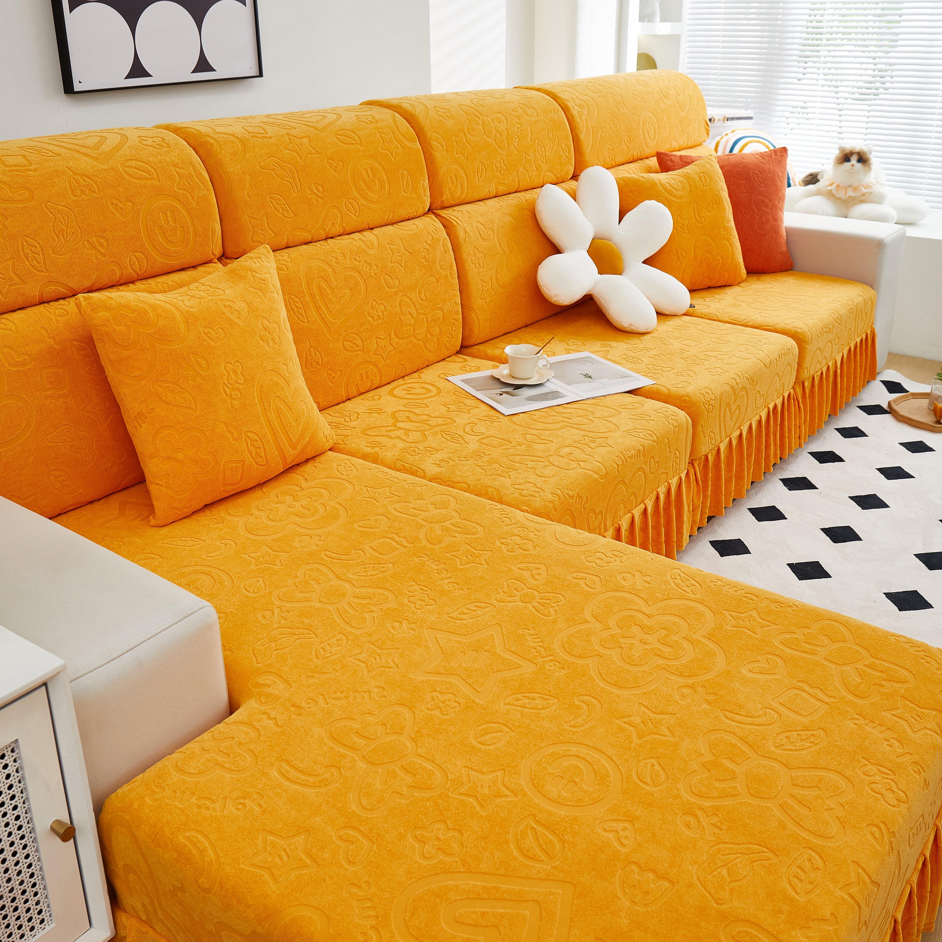 Elastic Skirted Couch Cushion Covers For 1/2/3/4-seater Sofas, Furniture Protector For Pets, Kids