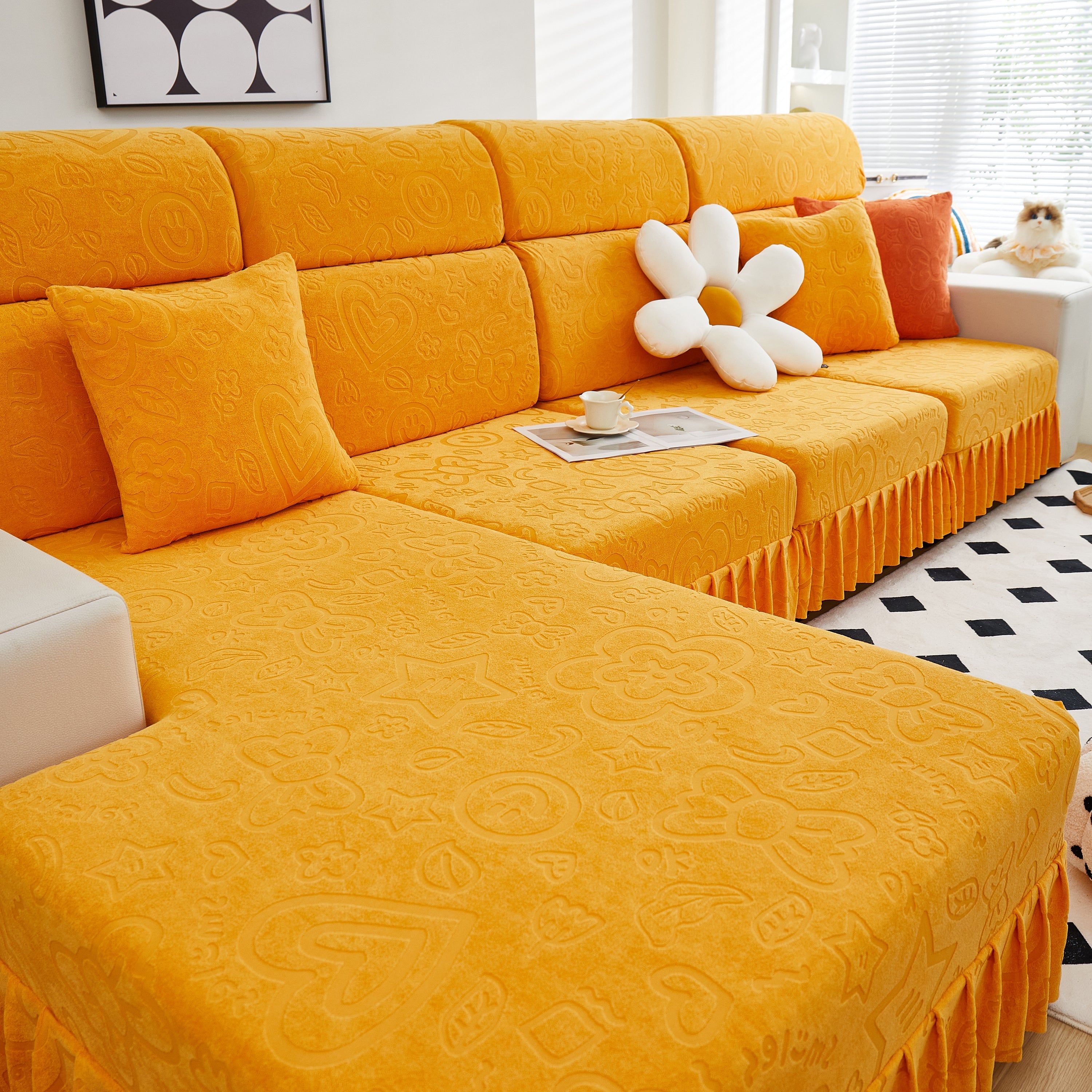 Elastic Skirted Couch Cushion Covers For 1/2/3/4-seater Sofas, Furniture Protector For Pets, Kids