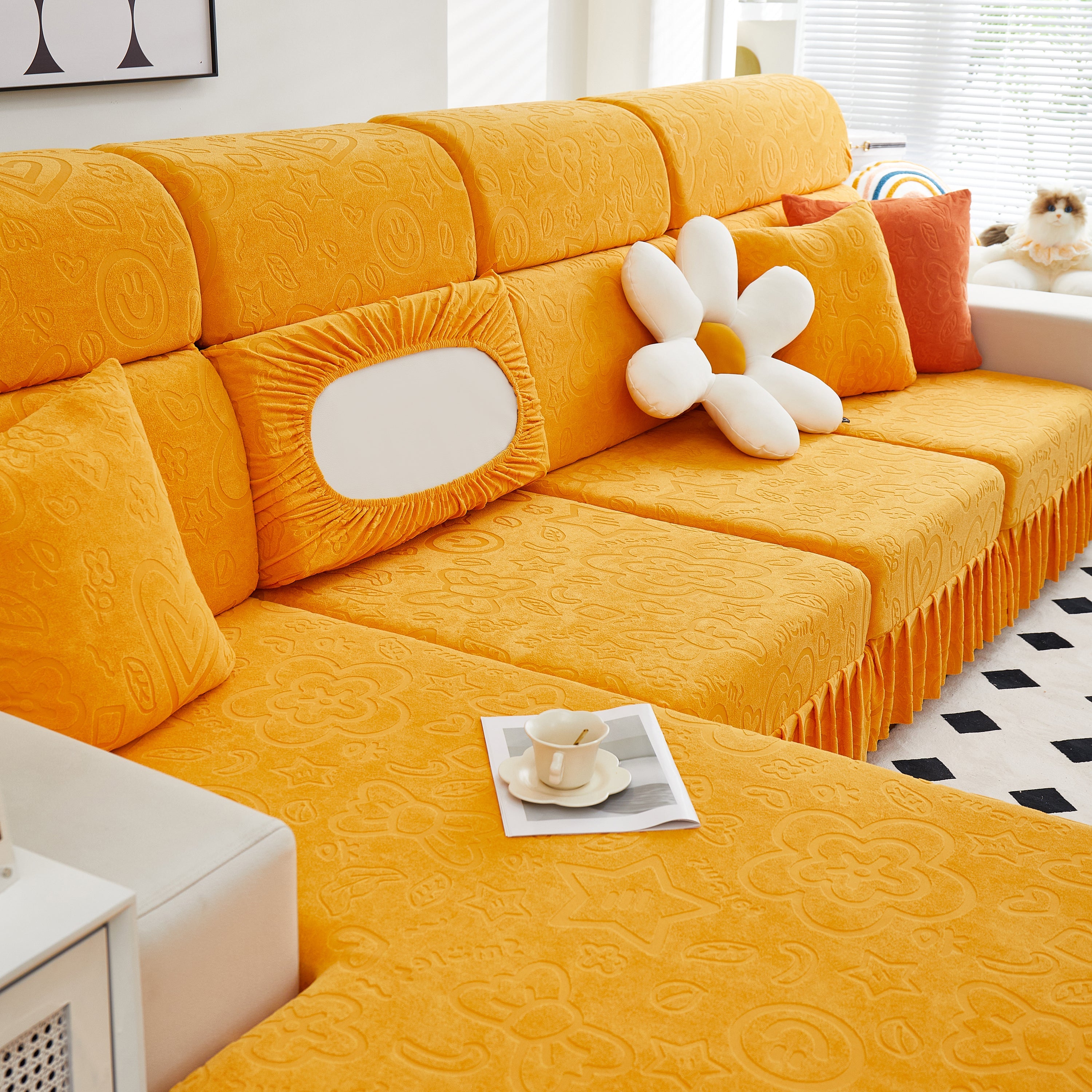 Elastic Skirted Couch Cushion Covers For 1/2/3/4-seater Sofas, Furniture Protector For Pets, Kids
