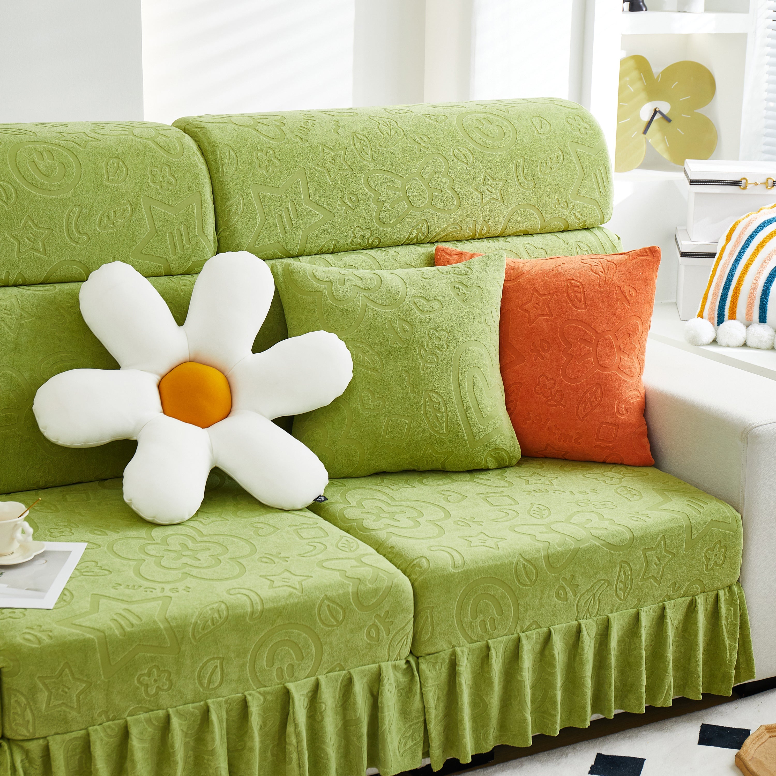 Elastic Skirted Couch Cushion Covers For 1/2/3/4-seater Sofas, Furniture Protector For Pets, Kids